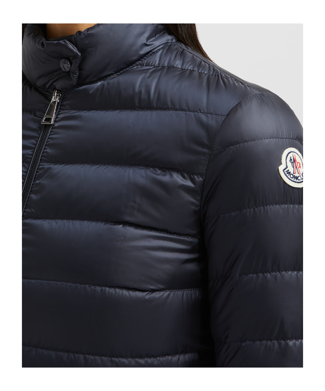 Moncler Long-sleeved Short Down Jacket In Blue