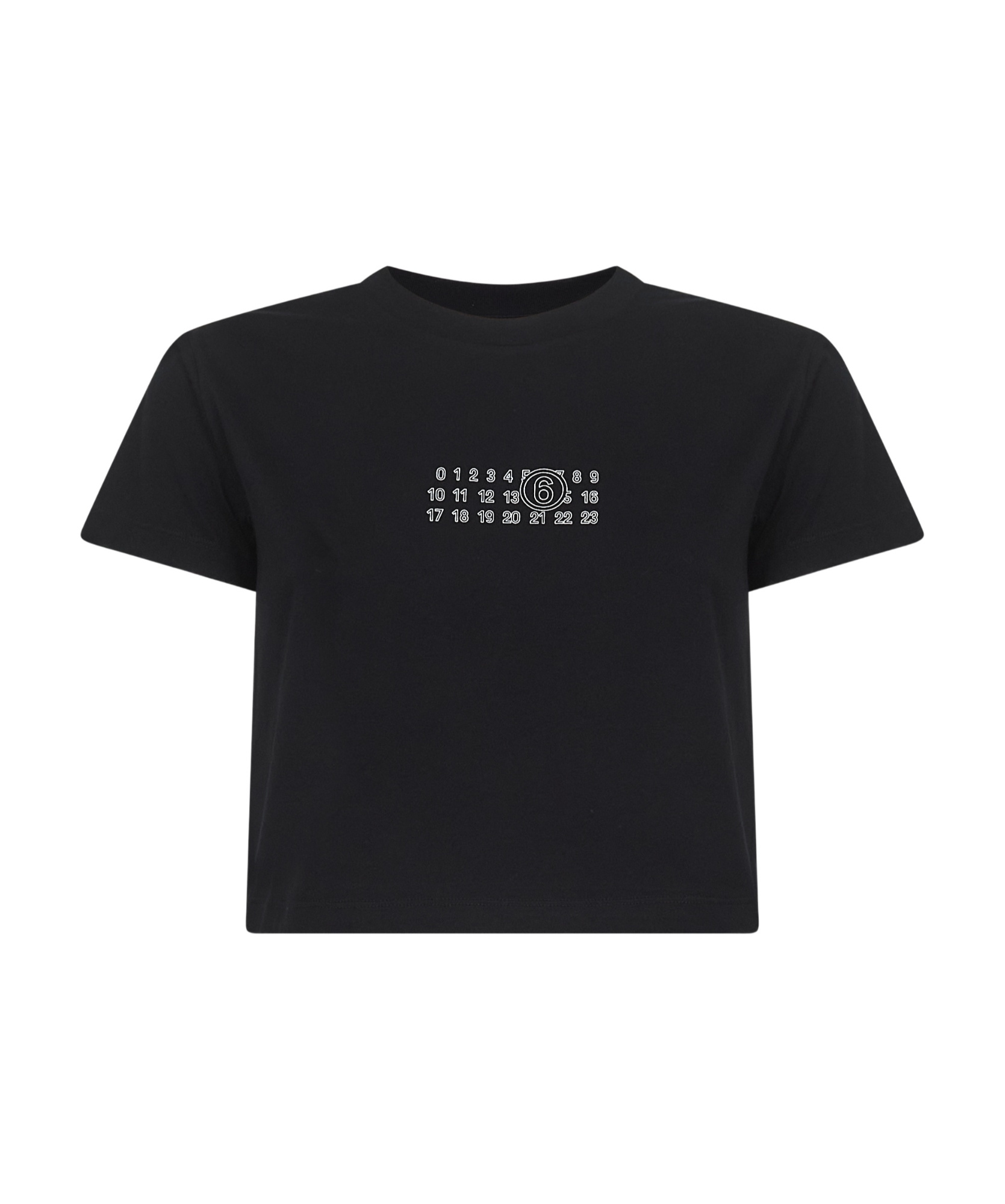 Mm6 Maison Margiela Black Jersey Cropped Numeric Signature T-shirt