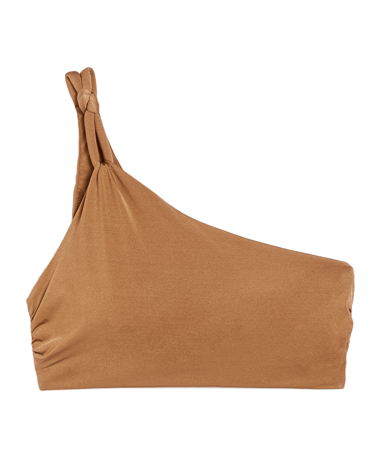 Max Mara Shiny Jersey One-shoulder Bikini Top In Brown