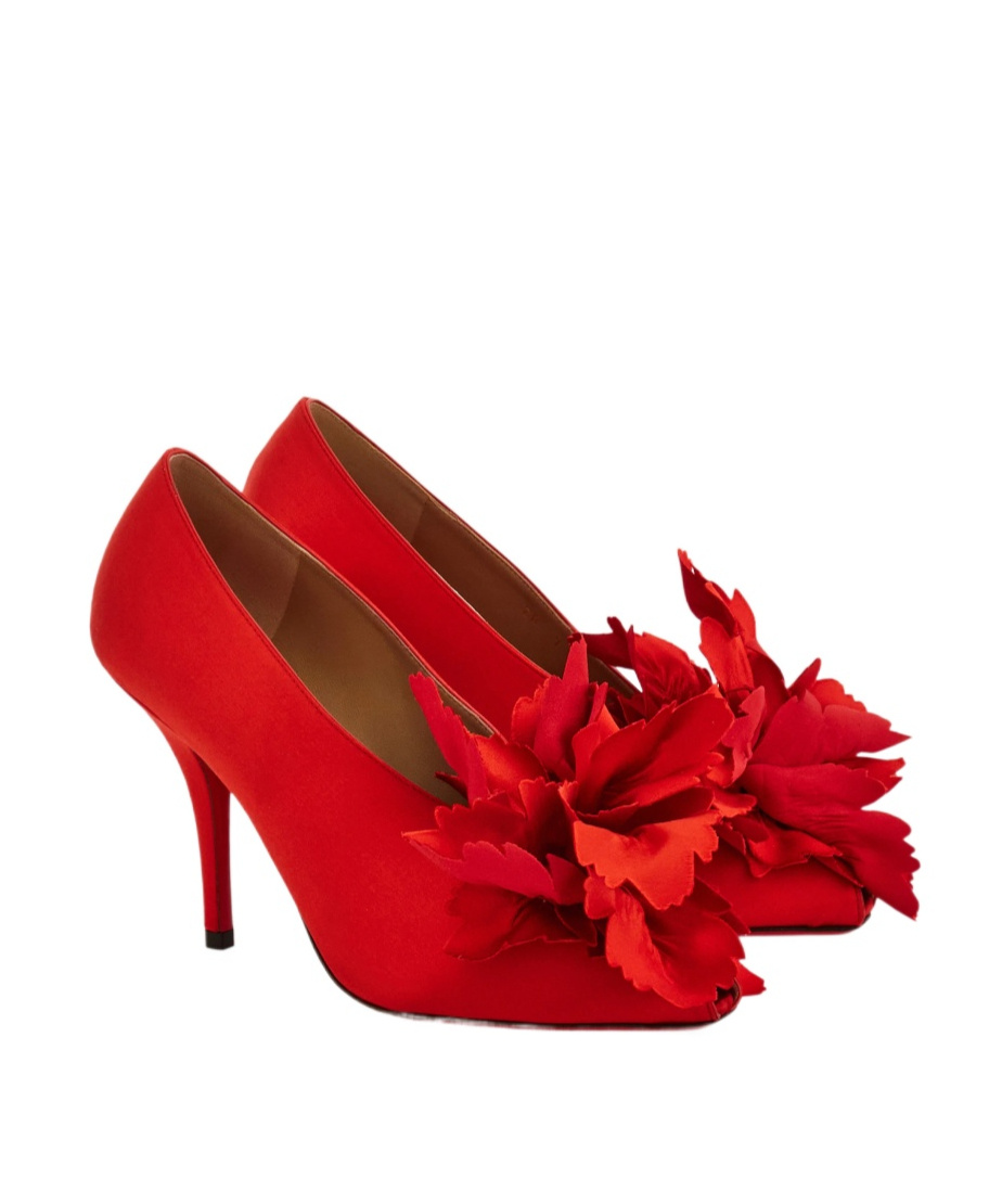 Ferragamo Flower Embellished High Heel Pump In Red