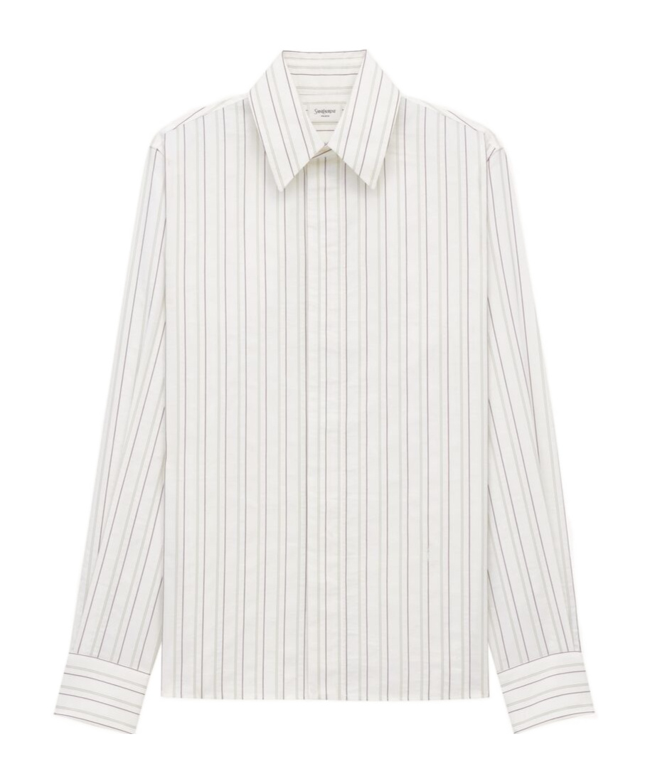 Saint Laurent Cassandre Shirt In Striped Cotton In White