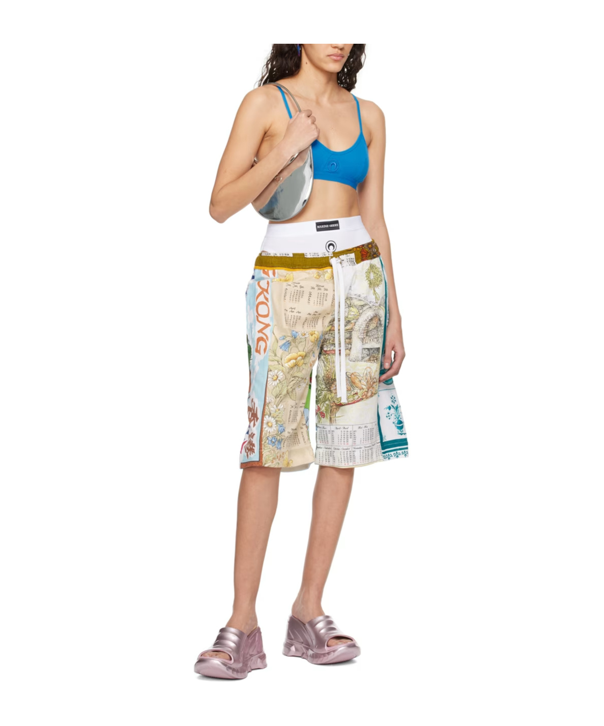 Marine Serre Regenerated Household Linen Calendar Patterned Shorts In Multicolor