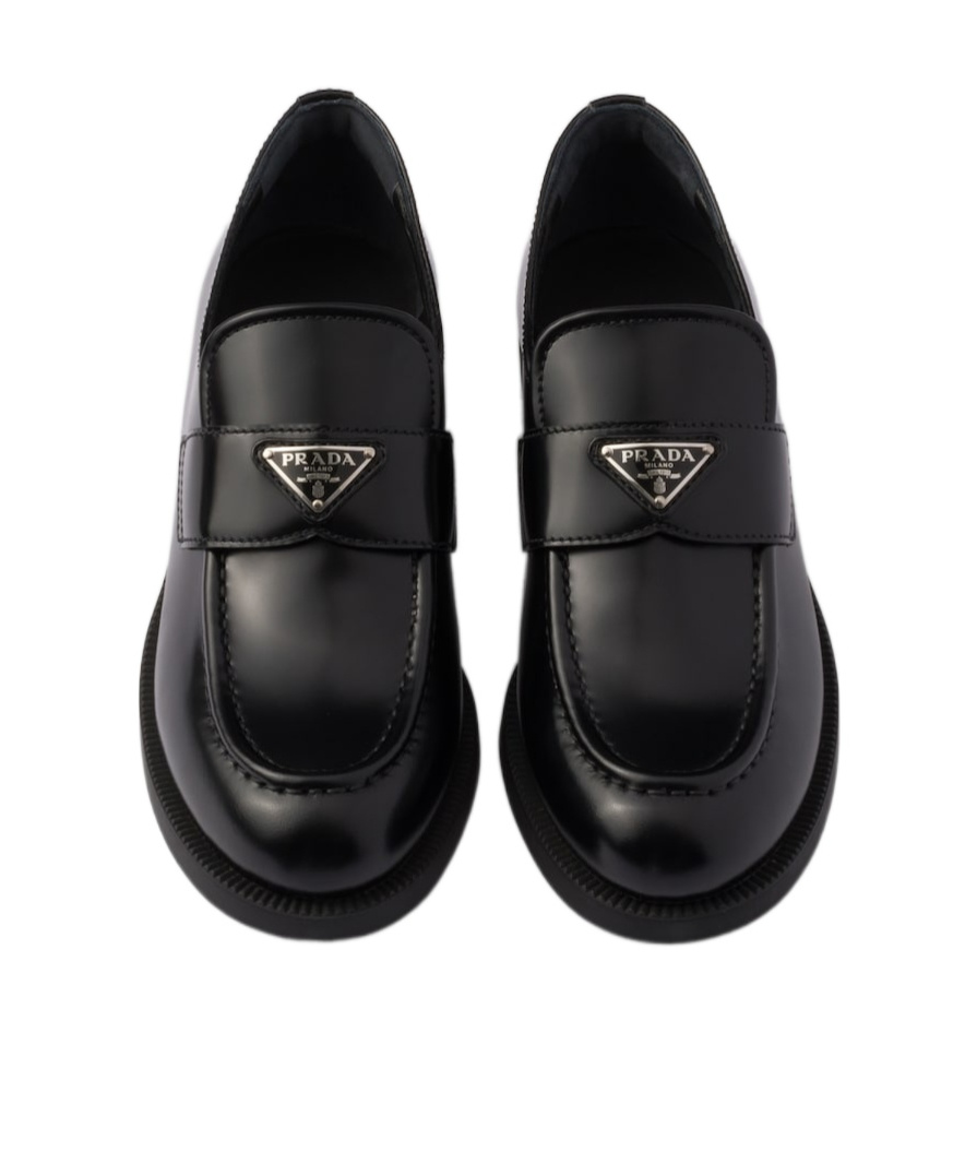 Prada Logo-plaque Leather Loafers In Black
