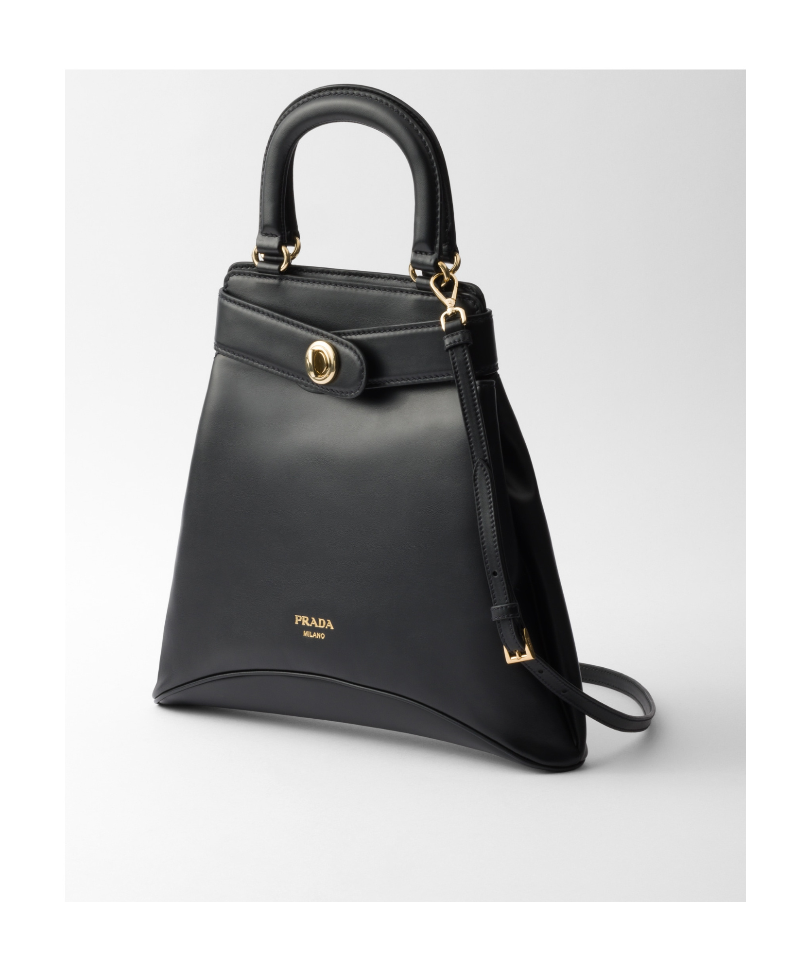 Prada Re-nylon And Leather Medium Top-handle Bag With Padlock In Black