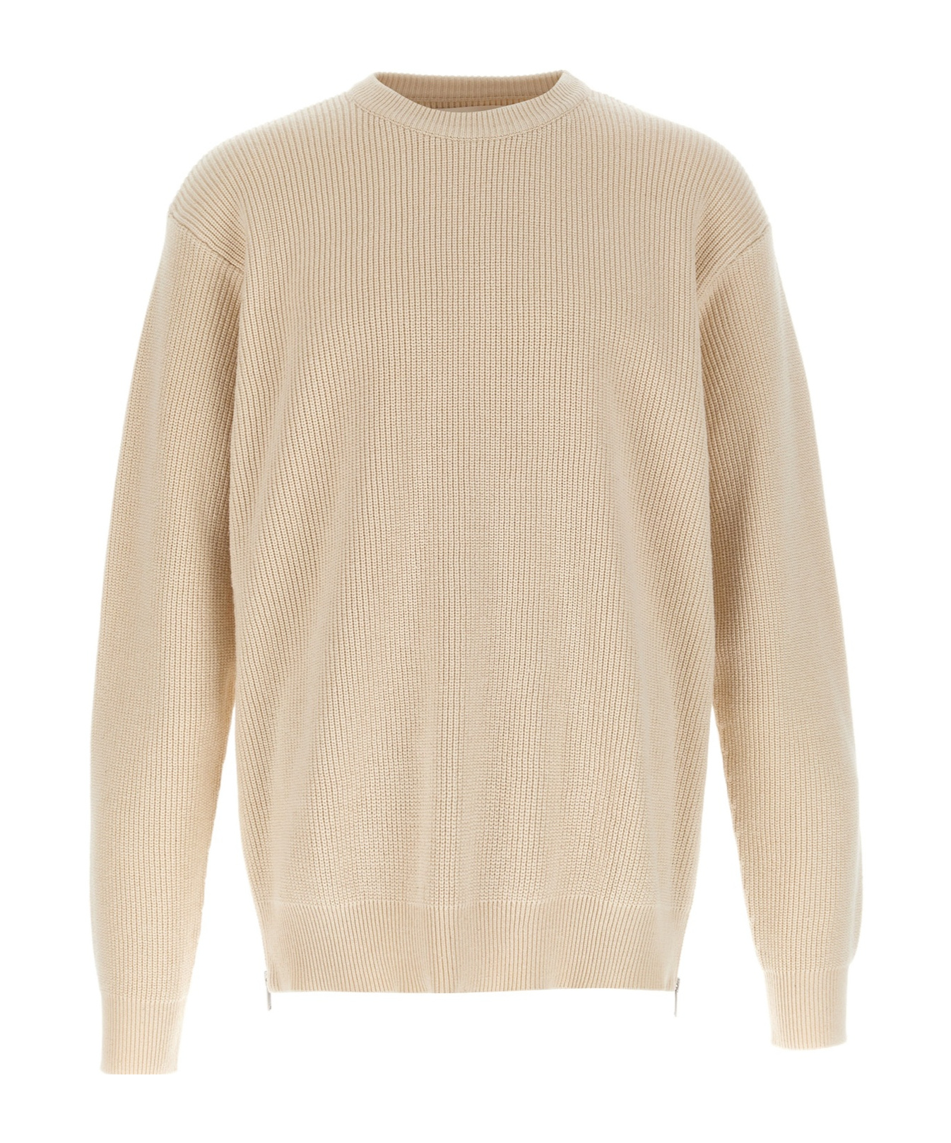 Jil Sander Crew Neck Sweater Side Zipper In Nude