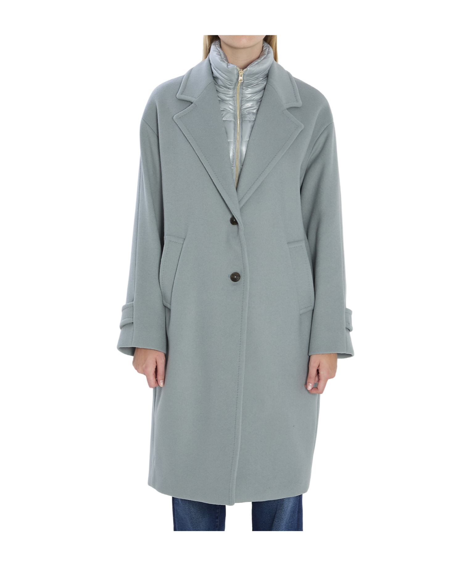 Herno High Neck Long Sleeve Single Breasted Coat In Blue