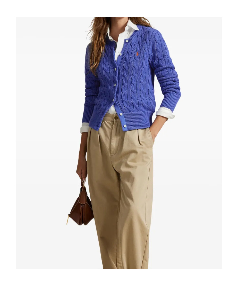 Polo Ralph Lauren Cable-knit Button-up Cardigan In Purple