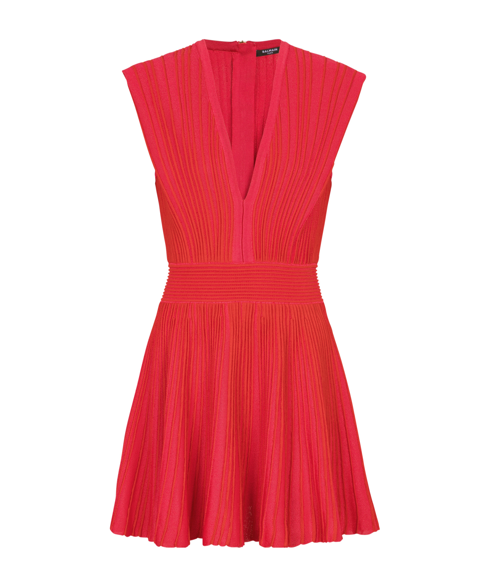 Balmain Striped Knitted Mini Dress In Red