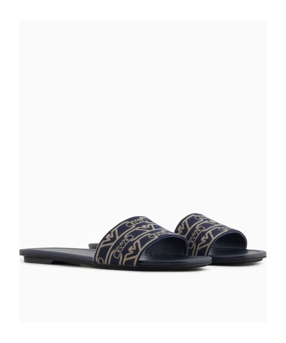 Emporio Armani Jacquard Canvas Sandals With All-over Monogram