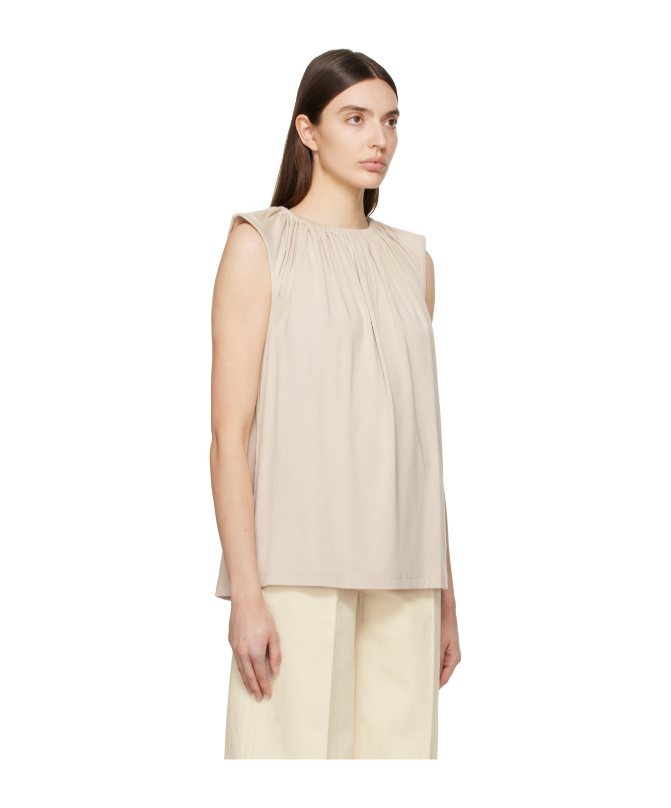 TOTÊME RUCHED ELASTICATED SLEEVELESS BLOUSE