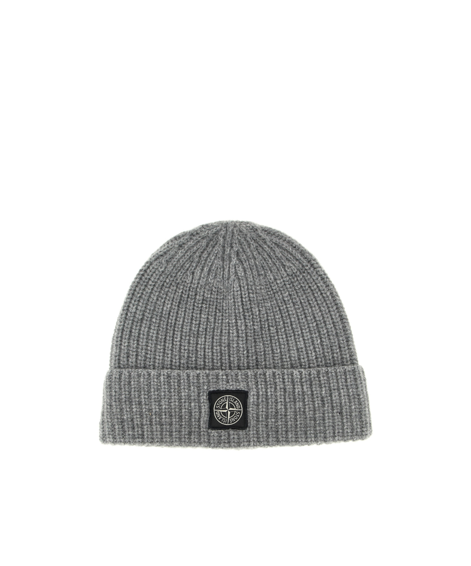 Stone Island Grey Ribbed Textured Beanie Hat In Gray