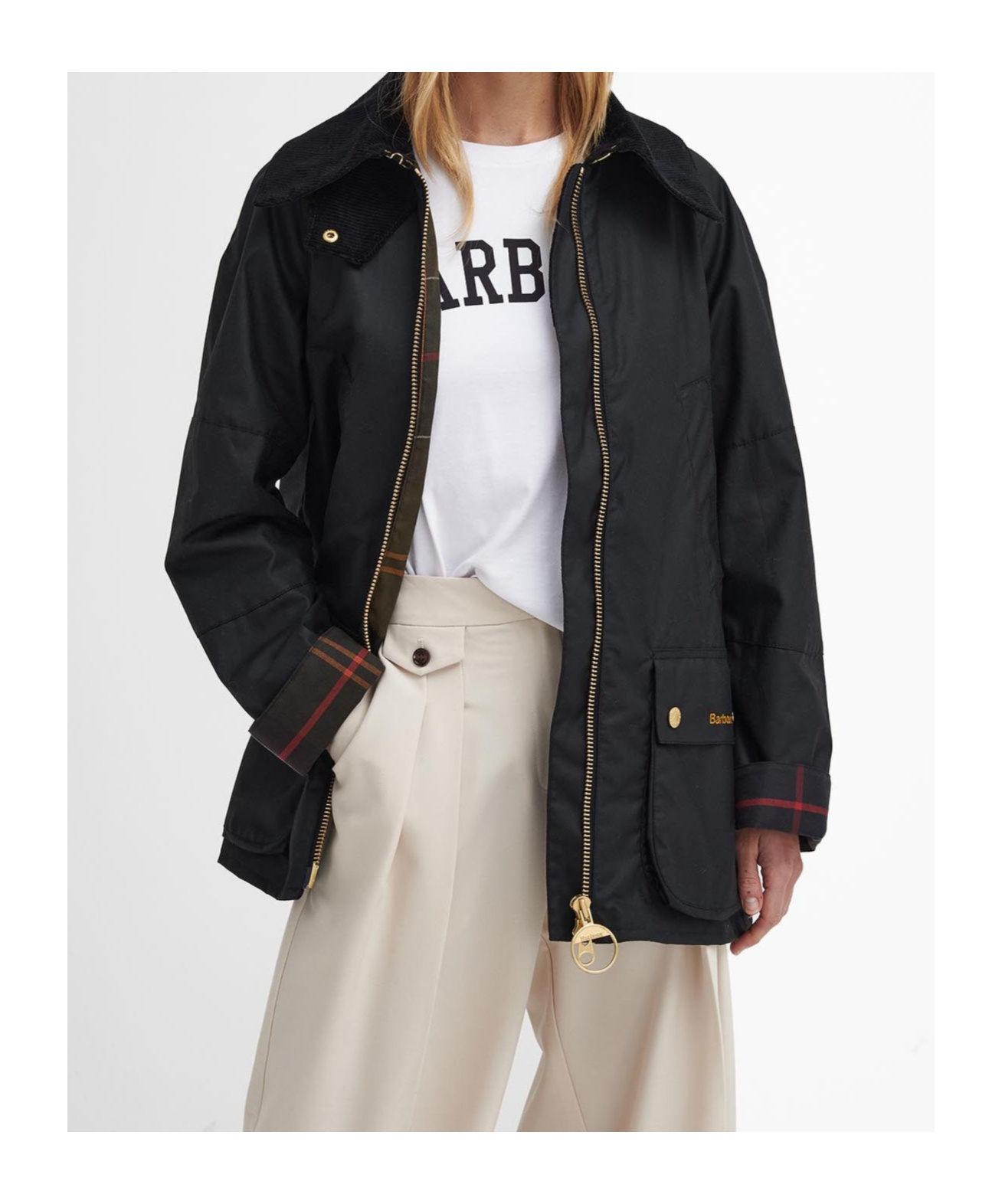 Barbour Long Sleeve Wax Jacket And Pockets In Black