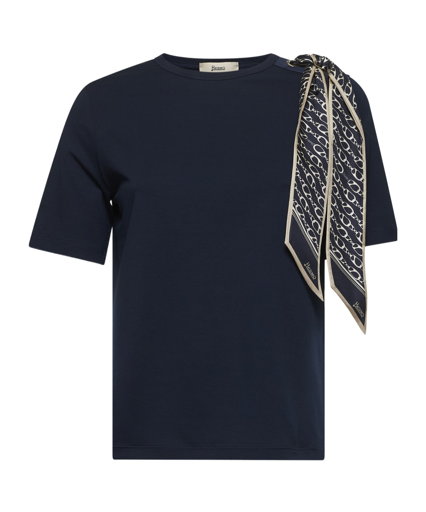Herno Women Blue Jersey T-shirt With Scarf In Blue