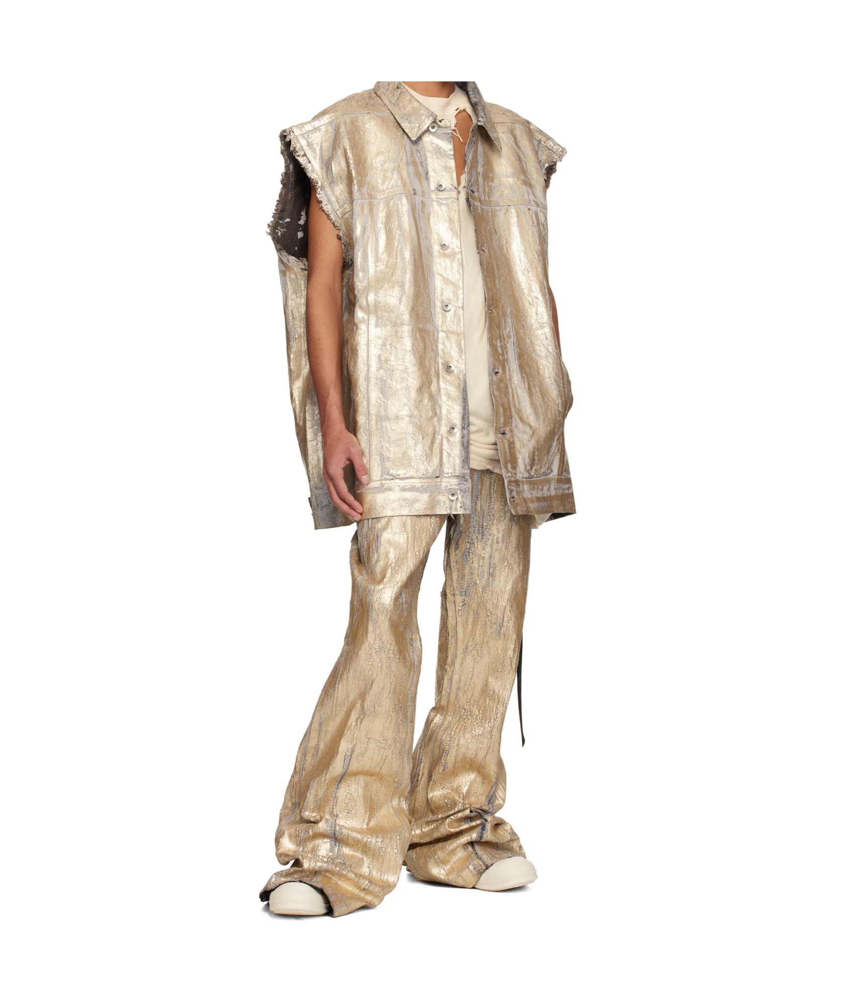 Rick Owens Drkshdw Gold Hollywood Jumbo Worker Denim Vest In Nude