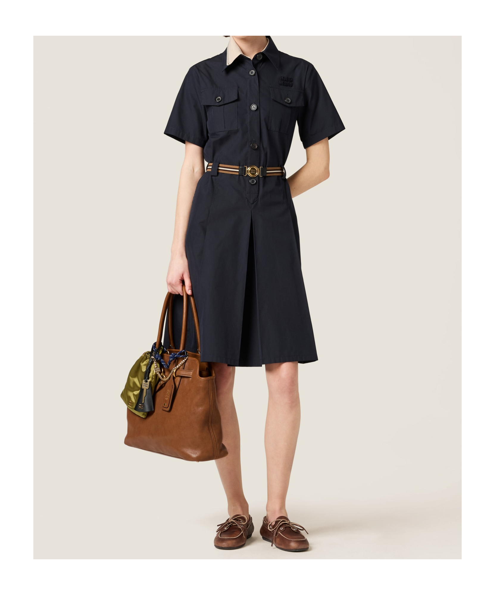 Miu Miu Mc Panama Night Blue Dress With Pockets In Blue