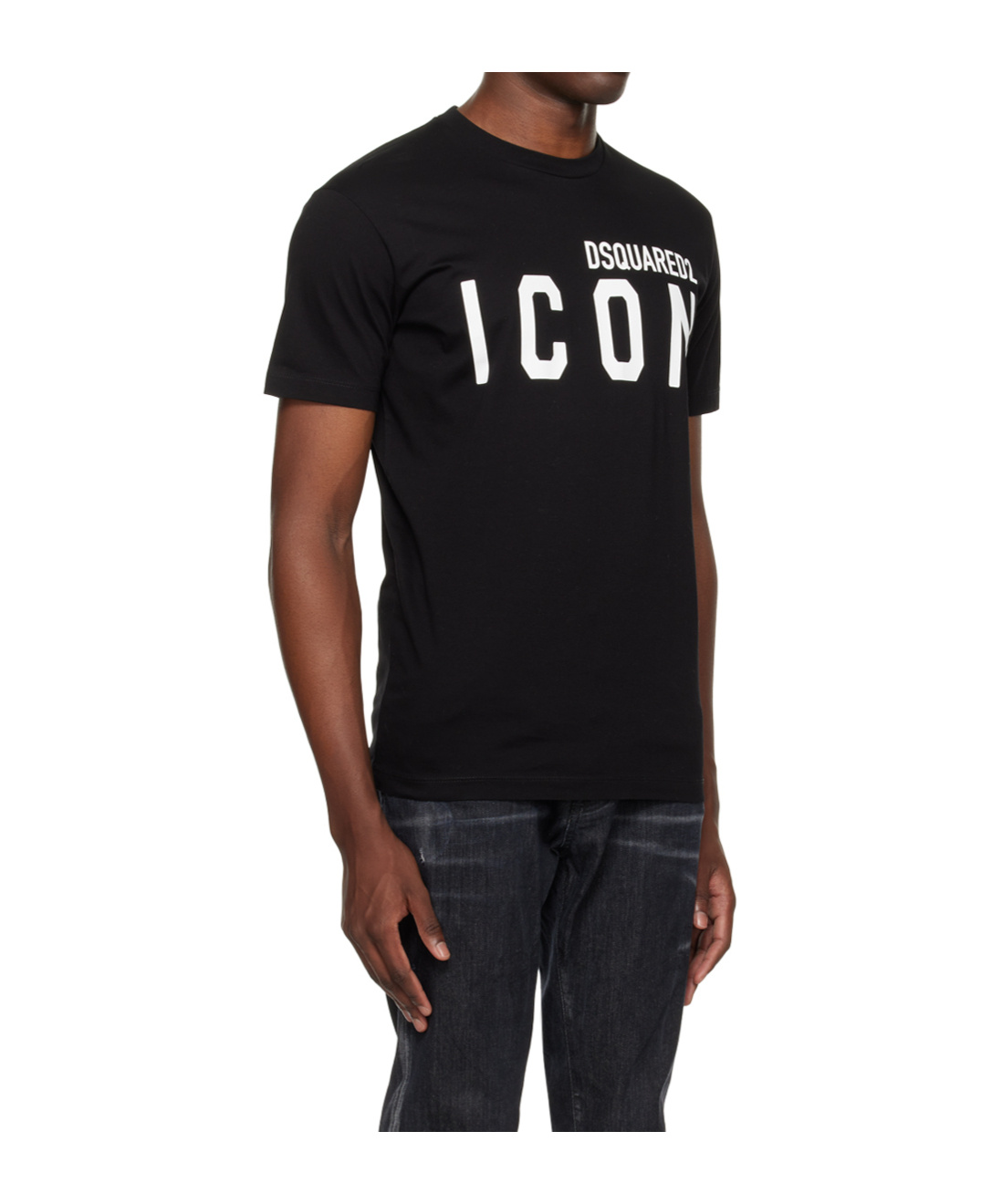 Dsquared2 Black Crewneck T-shirt With Maxi Logo Print On The Front In Cotton Man In Black
