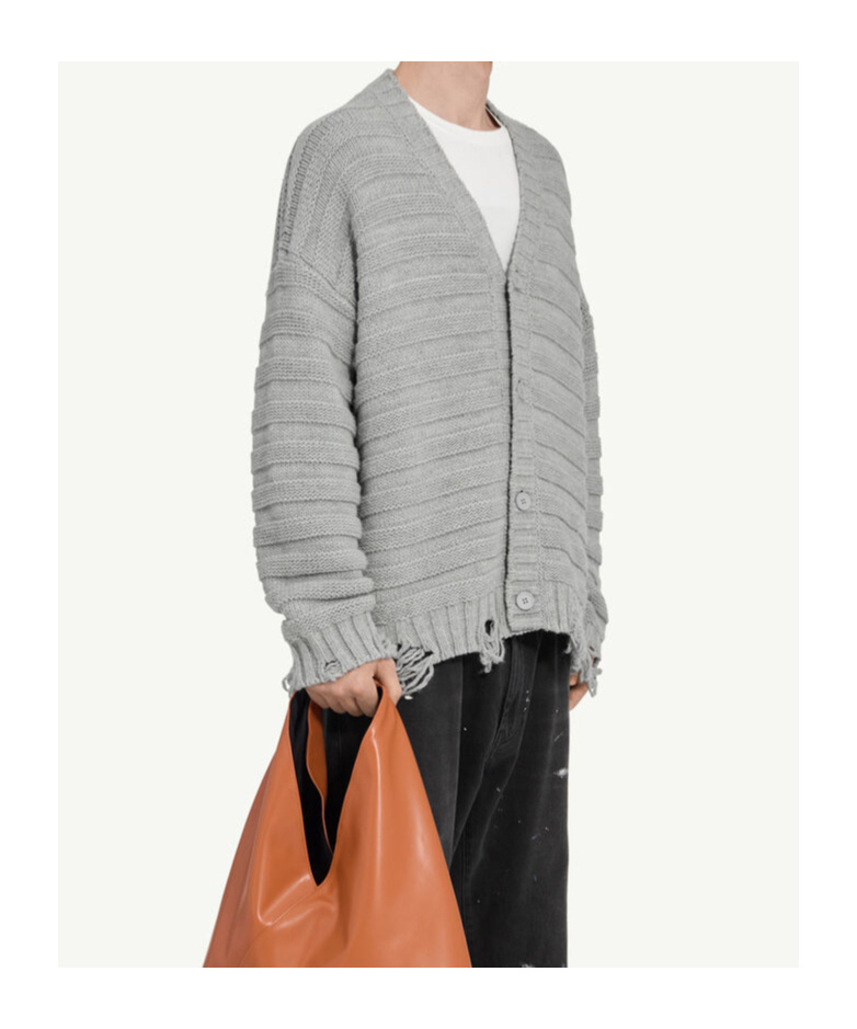 Mm6 Maison Margiela Mm6 By Maison Margiela Textured Ribbed Grey Sweater With Button-down Front In Gray