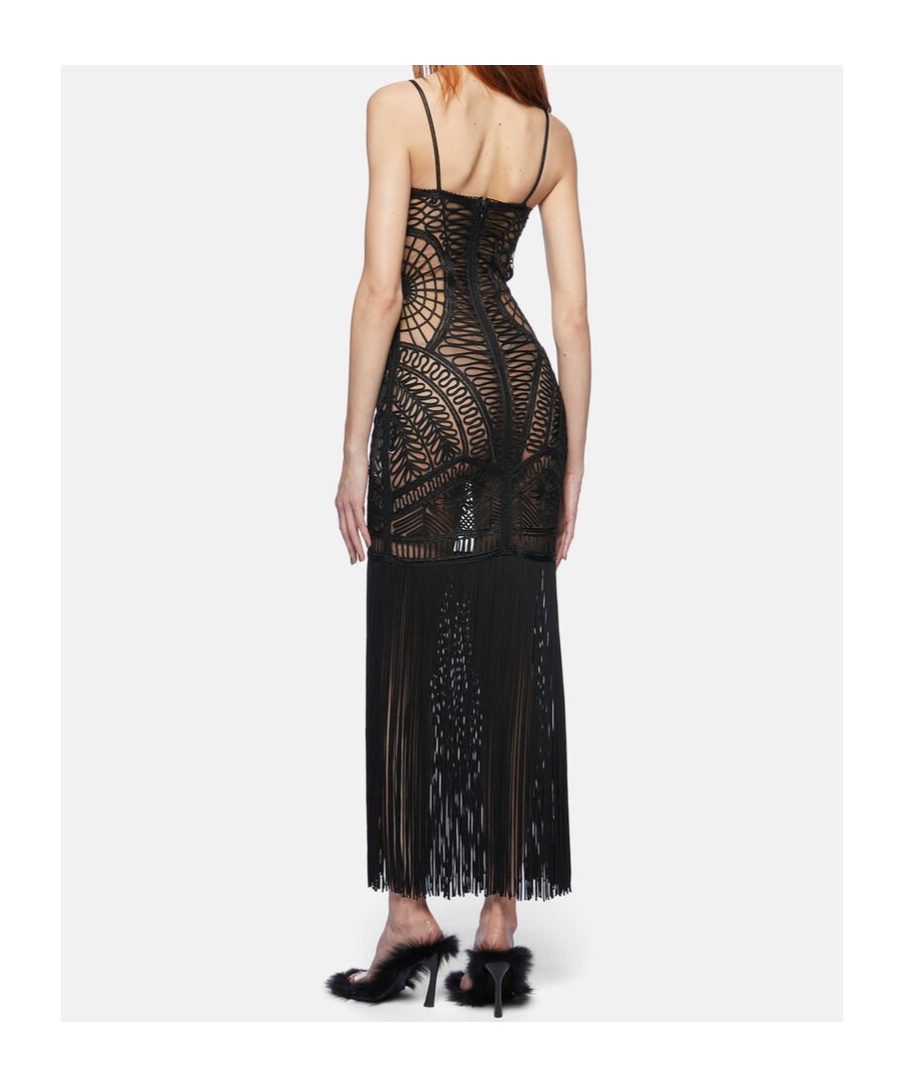 Attico Illusion Embroidered Tulle Long Dress In Black