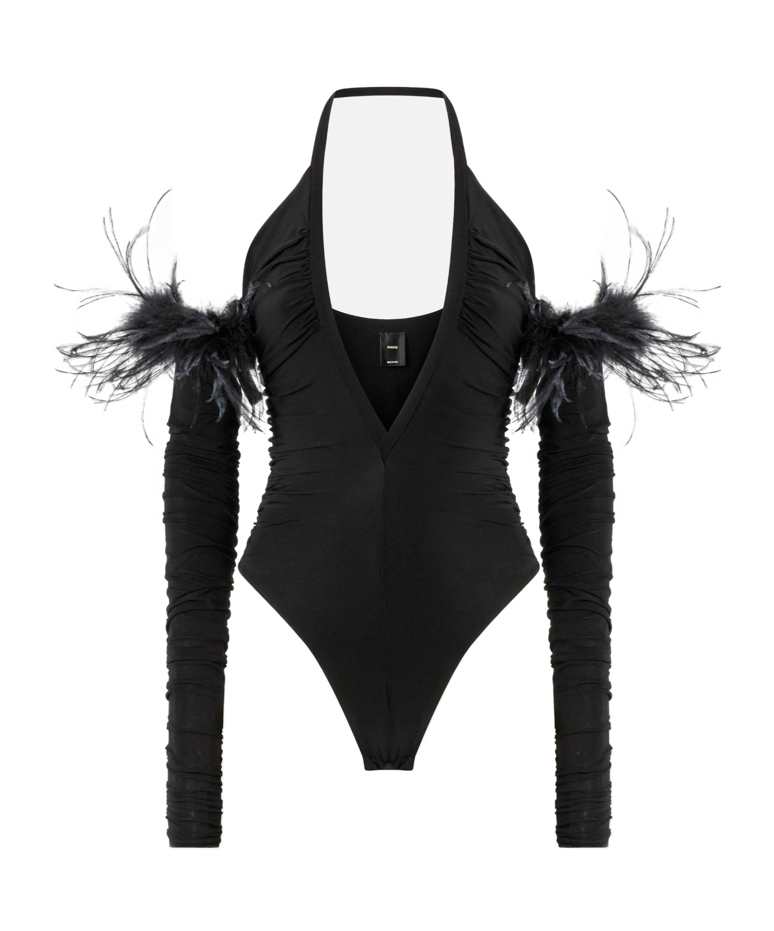 Pinko Bodysuit With Feathers In Black