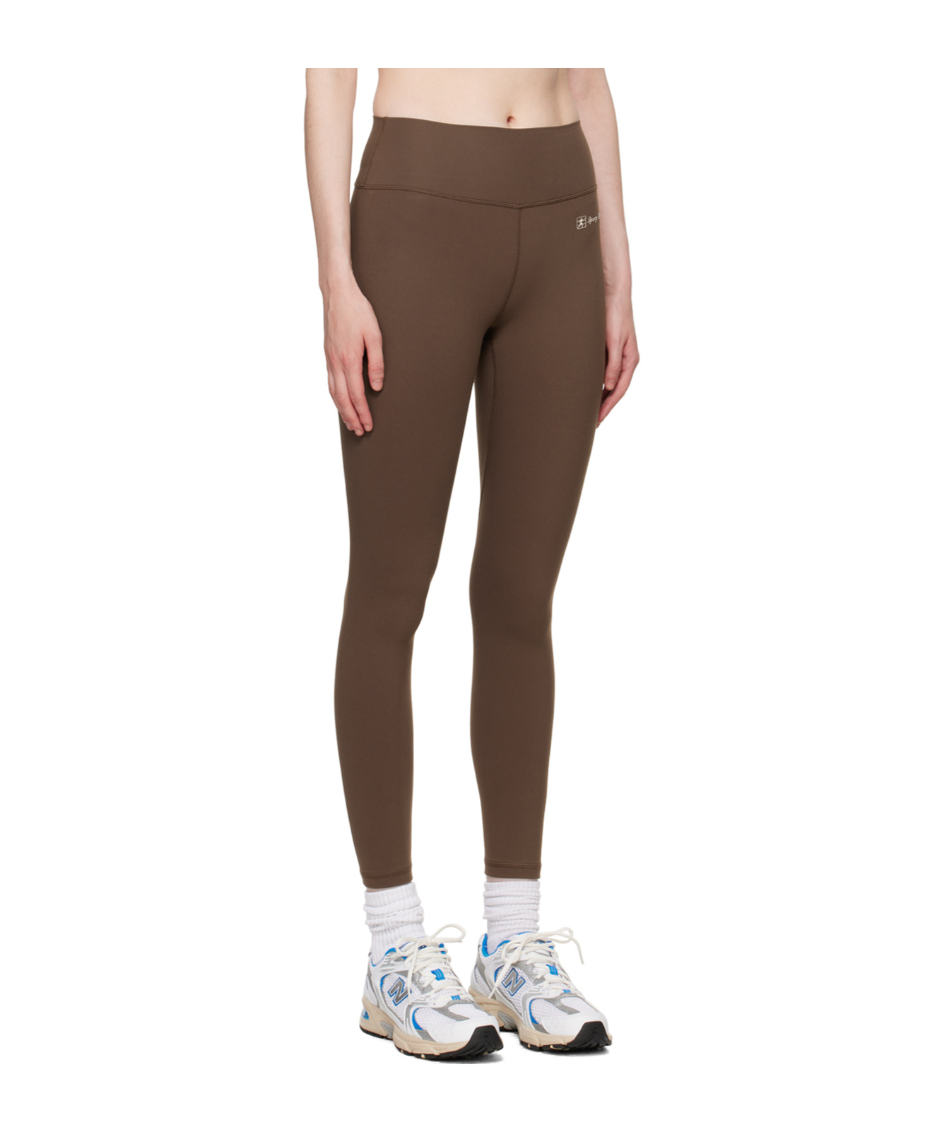 Sporty And Rich Runner Script Logo-print Leggings In Brown