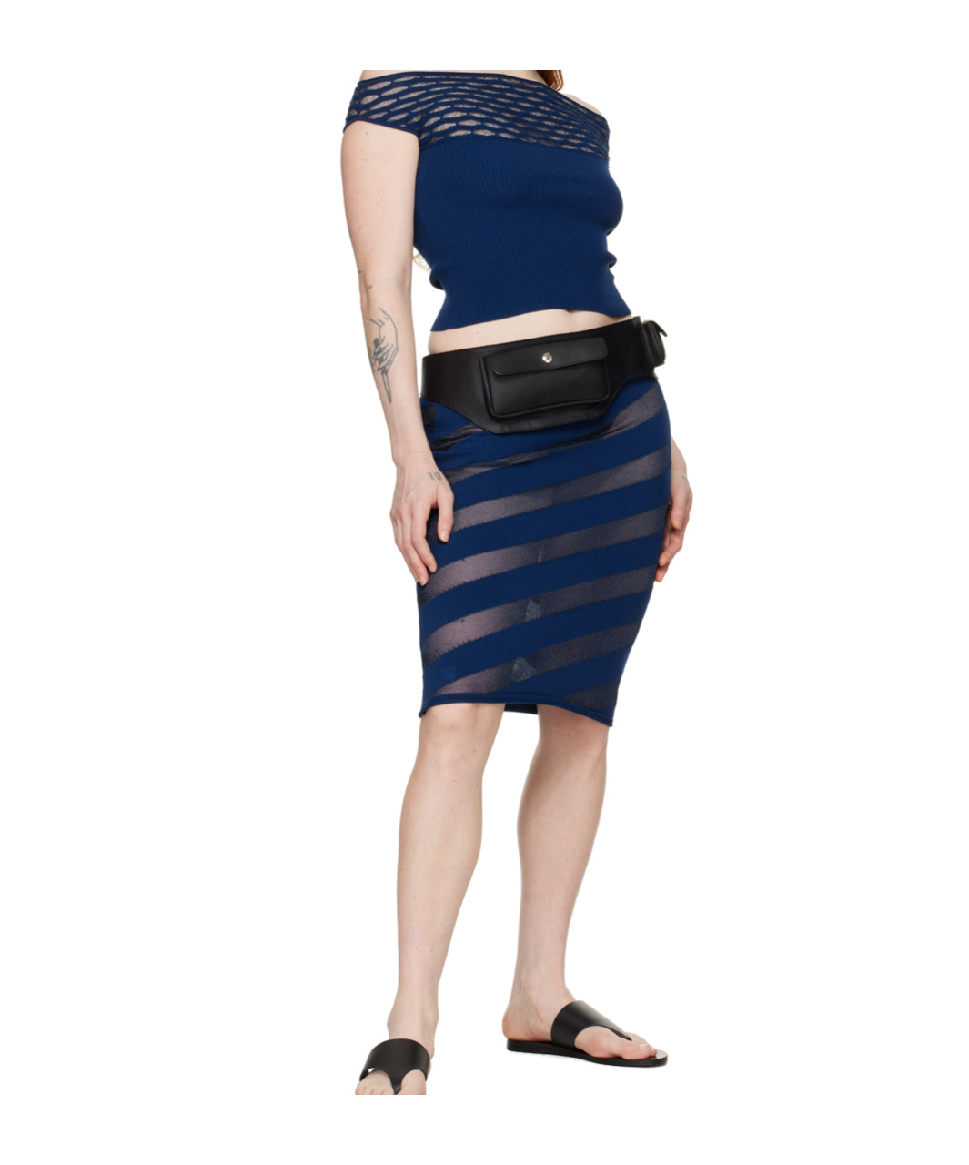 Gimaguas Navy Zebara Midi Skirt In Blue