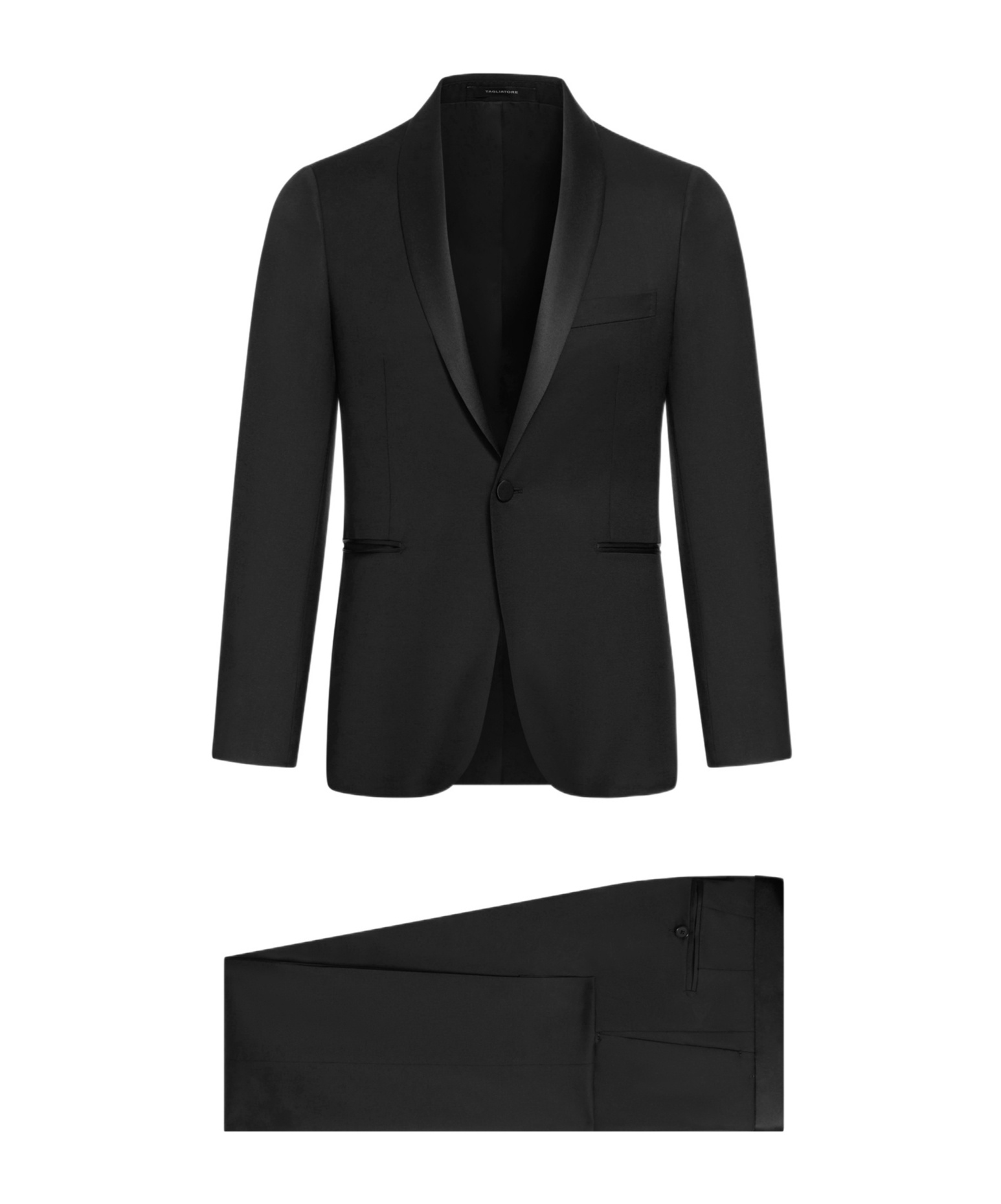 Shop Tagliatore Satin-lapels Virgin Wool Dinner Suit In Black