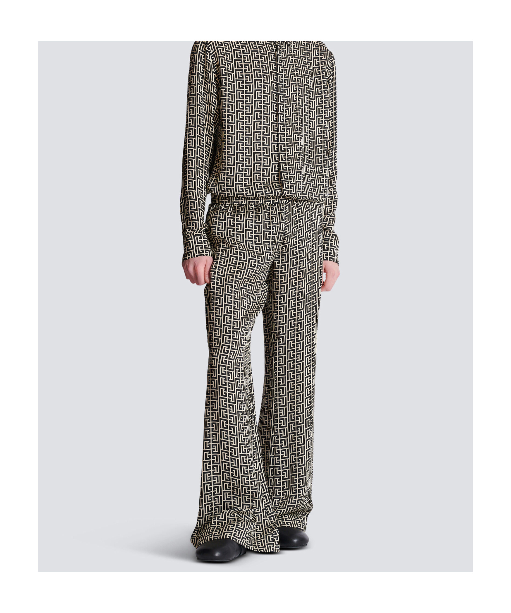 Balmain Monogrammed Flowing Trousers In Gray