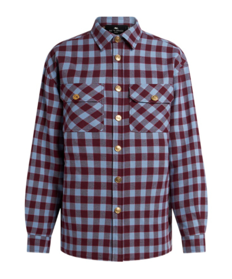 Shop Etro Checkerboard Jacquard Curved Hem Shirt In Gray