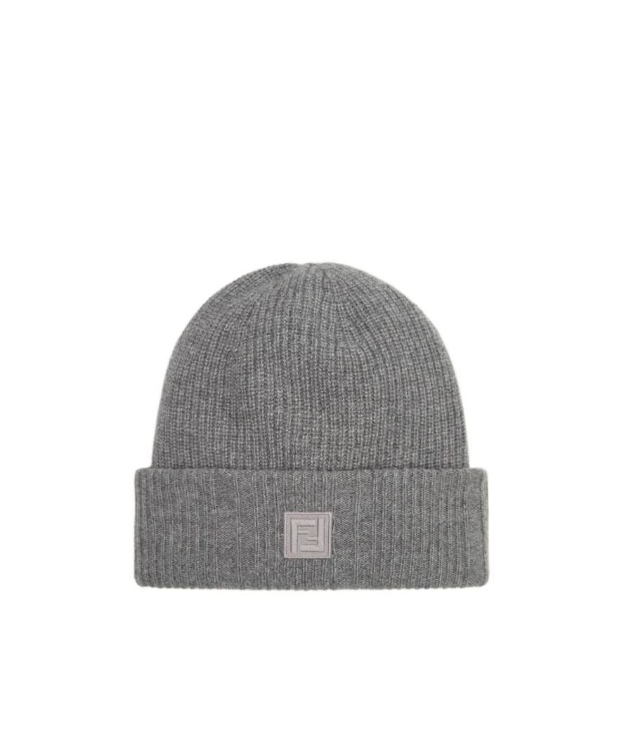 Fendi Hem Knitted Hat In Gray