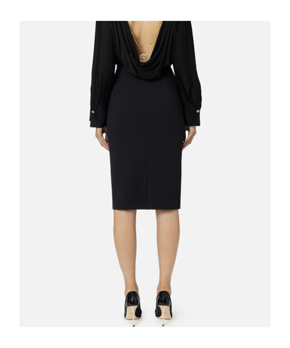 Elisabetta Franchi Longuette Skirt With Satin Side Bands In Black