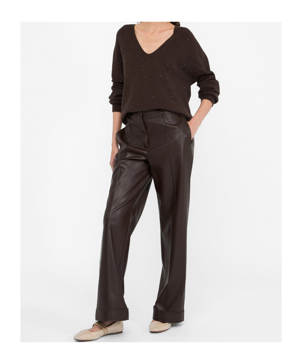 Liu •jo Sequined Long-sleeved Sweater In Brown