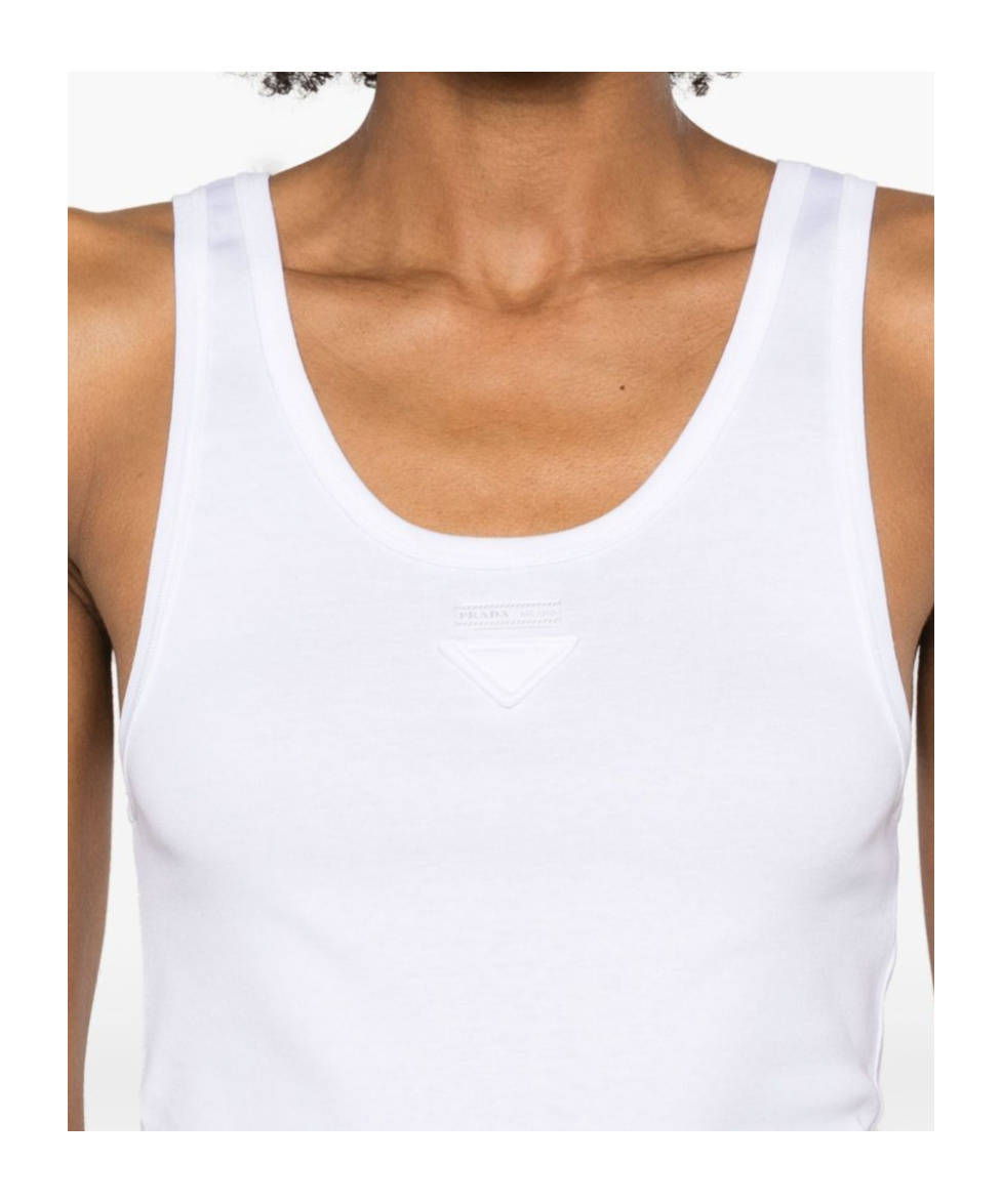 Prada Back Lace-up Scoop Neck Sleeveless Top In White