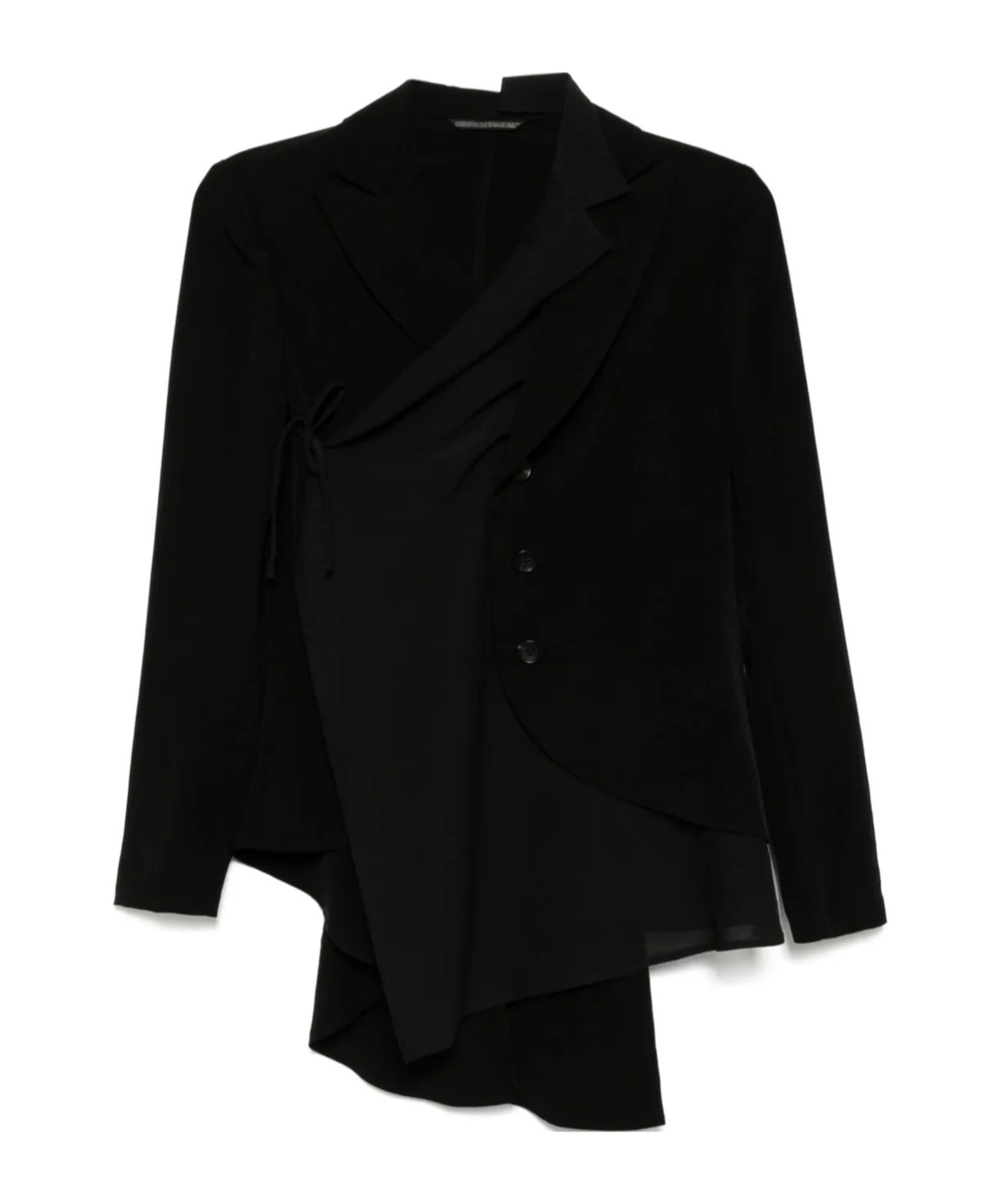 Yohji Yamamoto Black Crepe De Chine 2 Layered Wrap Blazer In Black