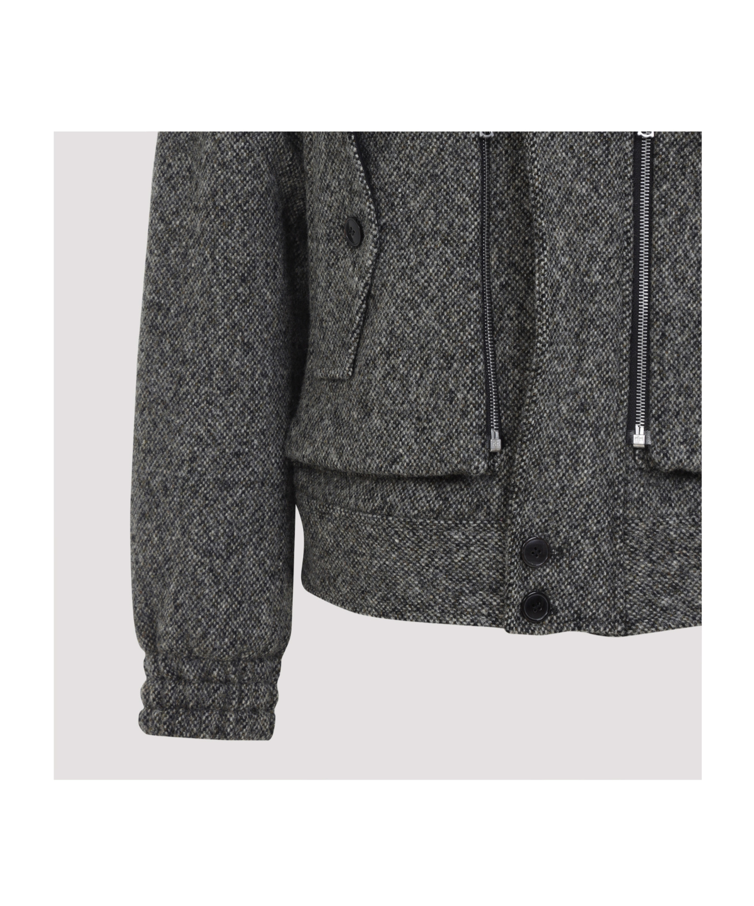 Dries Van Noten Patterned Wool Zip Jacket Front Pockets In Gray