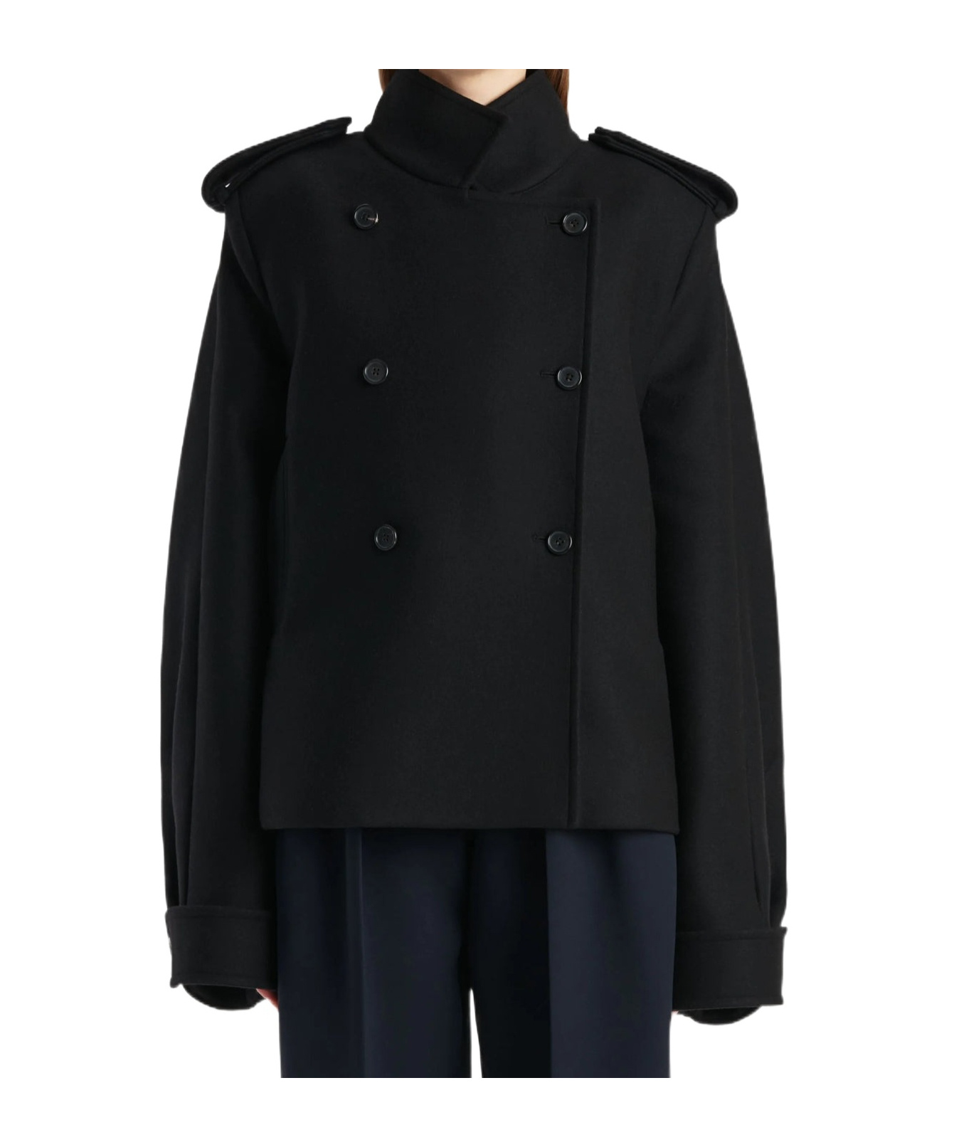 Khaite Long-sleeved Stand-up Collar Jacket In Black