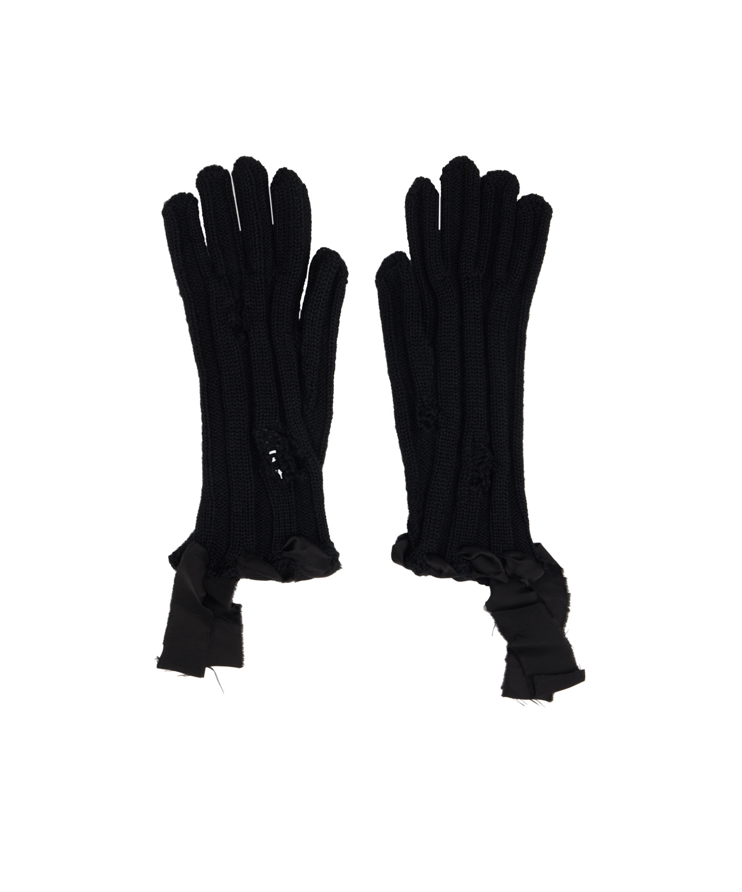 Mm6 Maison Margiela Distressed Ribbed-knit Gloves In Black