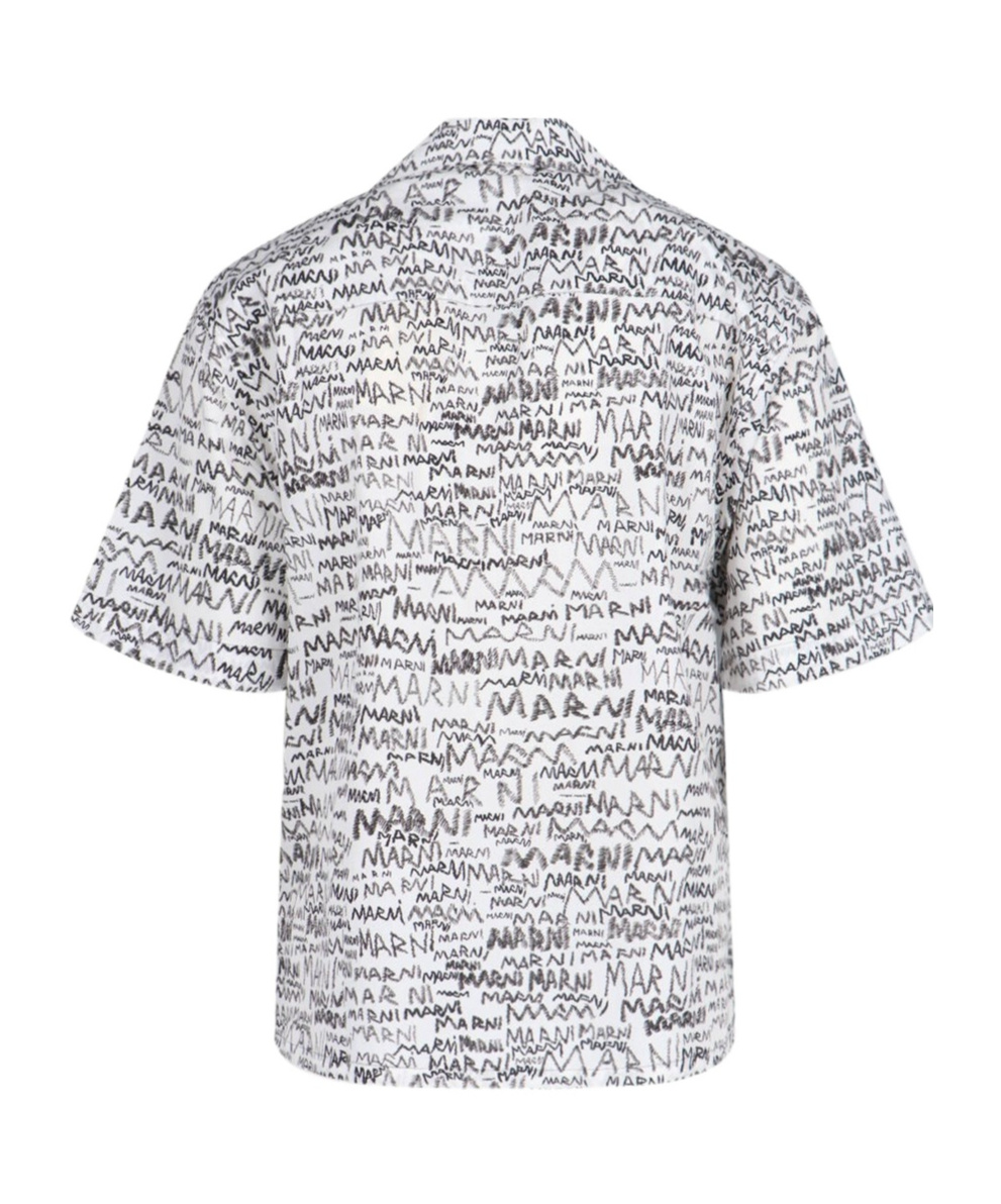 Marni Printed Collar Pocket Short Sleeve Shirt In White