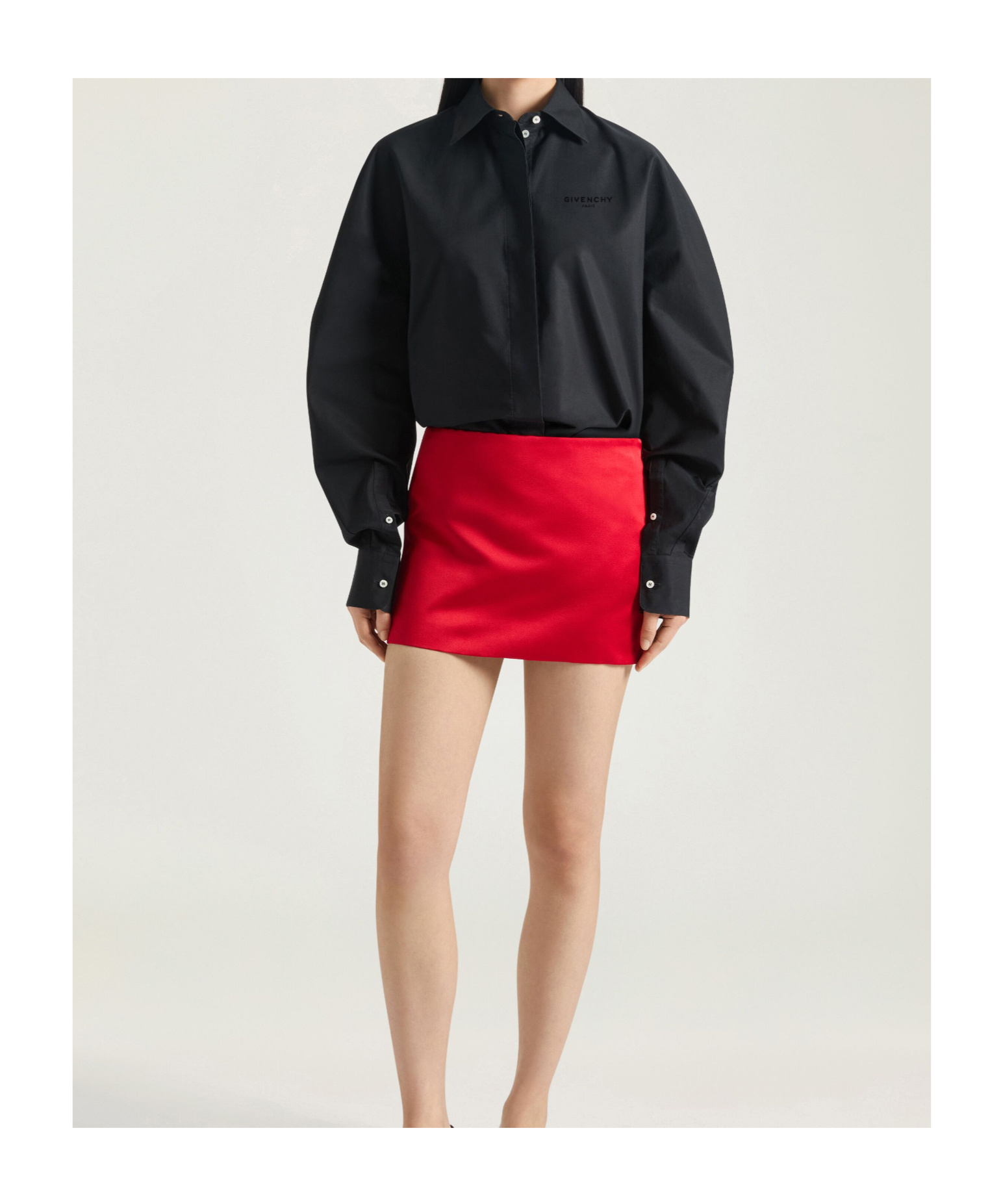 Givenchy Cotton Turned Up-sleeve Cocoon Shirt In Black