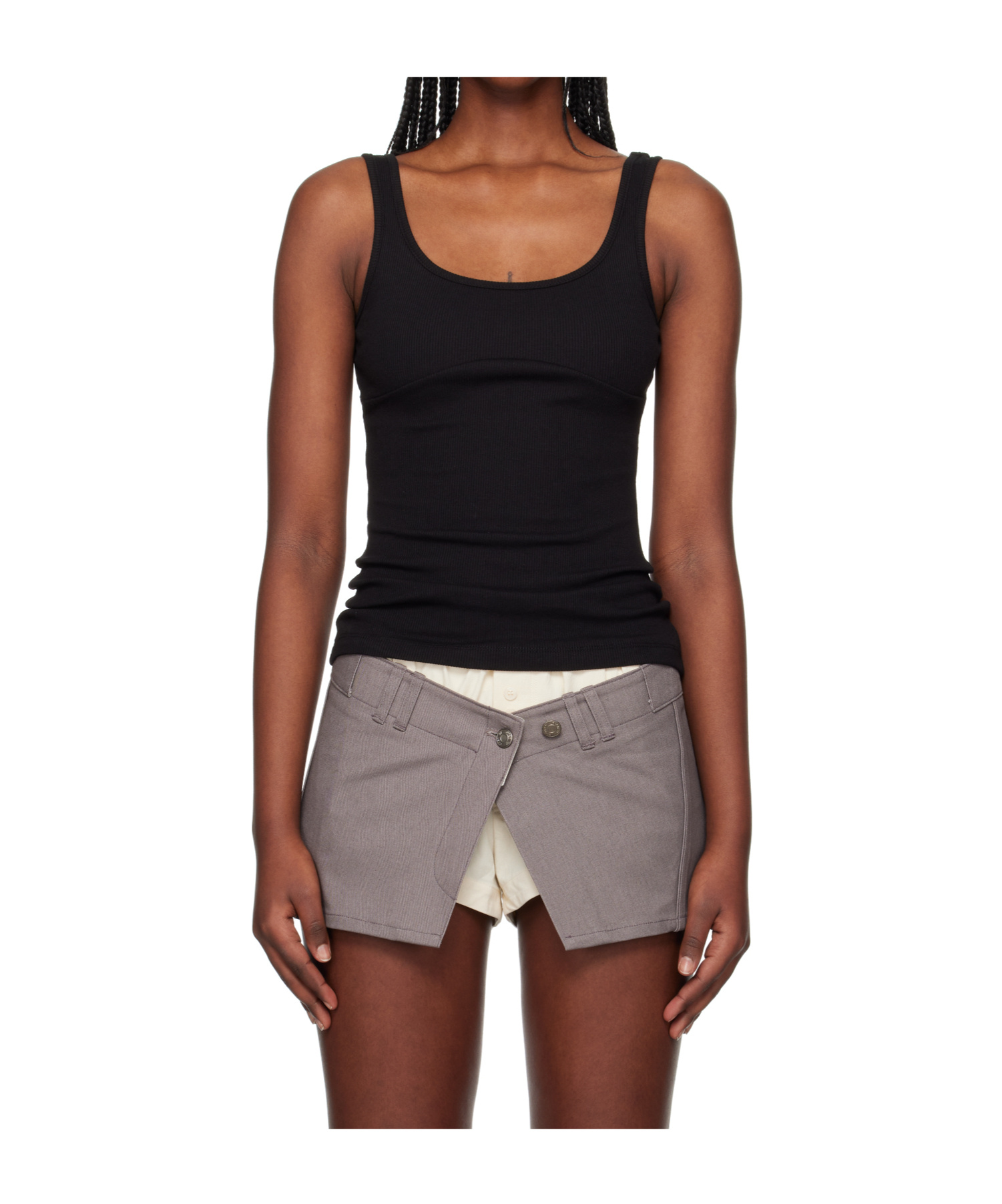 Open Yy Ribbed Vest In Black