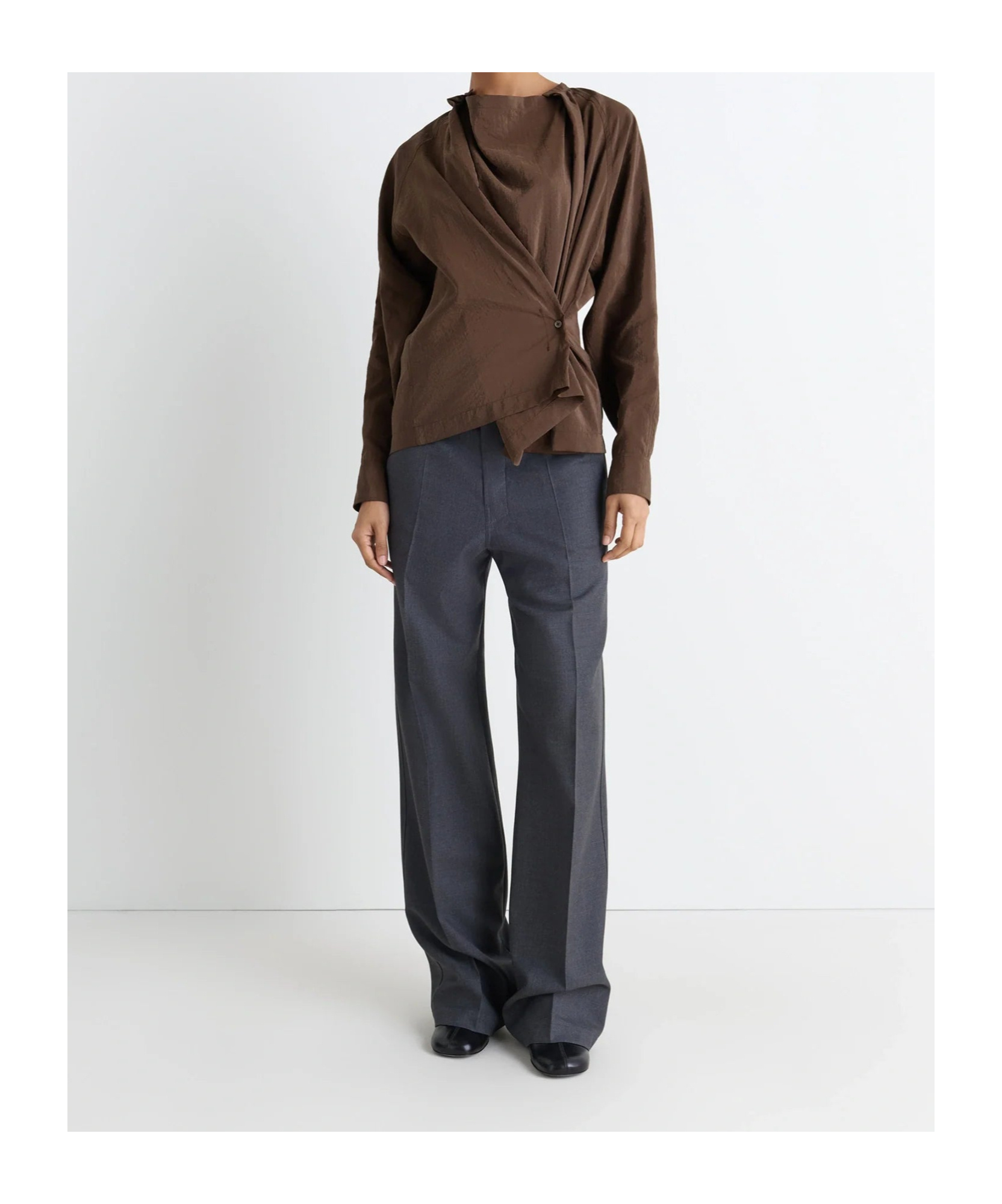 Lemaire Long-sleeved Twisted Straight Hem Shirt In Brown