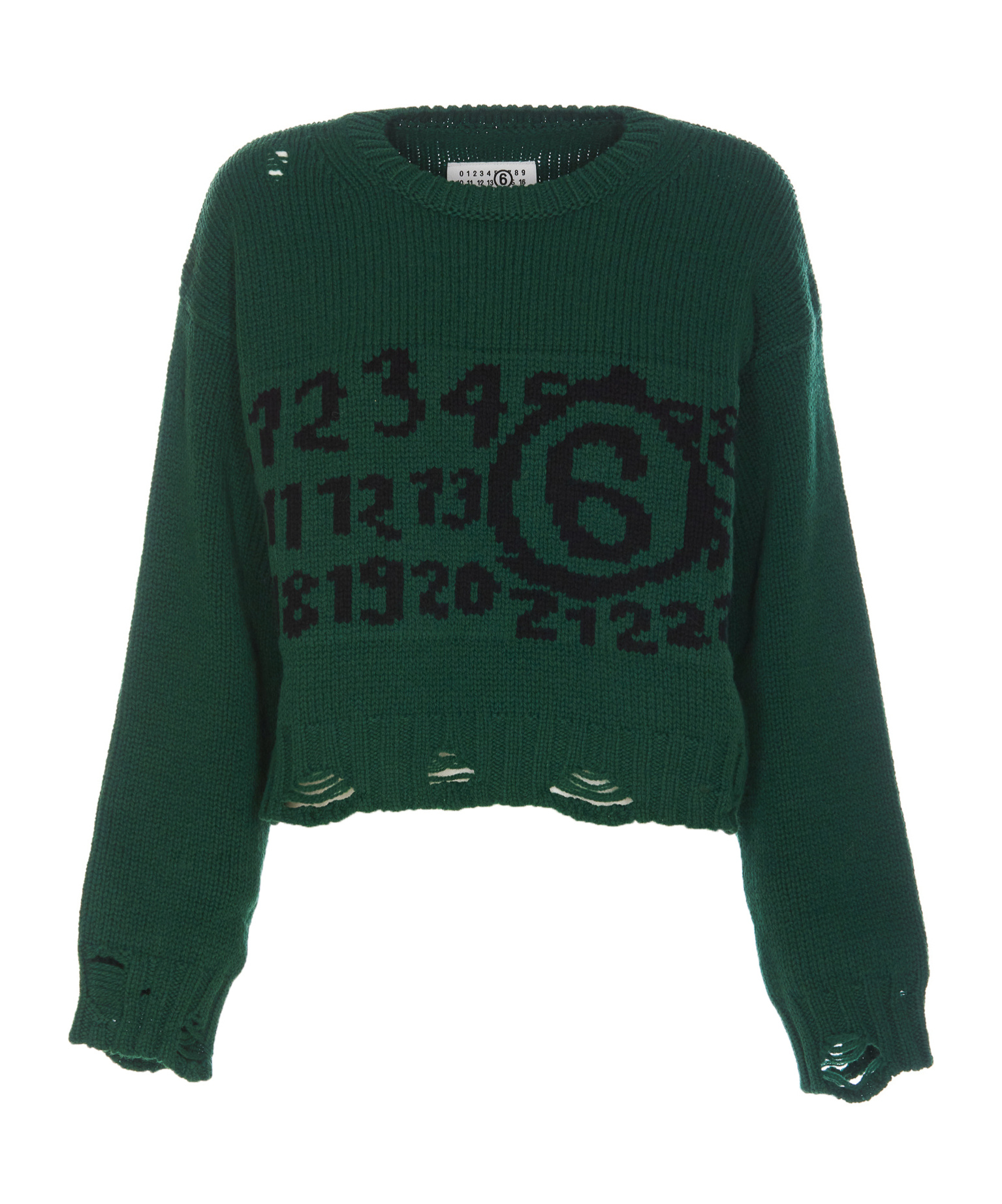 Mm6 Maison Margiela Logo-intarsia Distressed-effect Jumper In Green