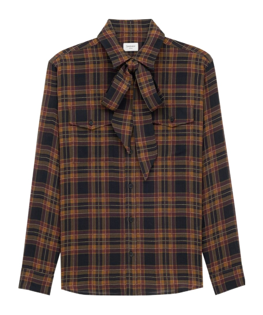 Saint Laurent Plaid Shirt Featuring Bow Detail And Pockets In Multi