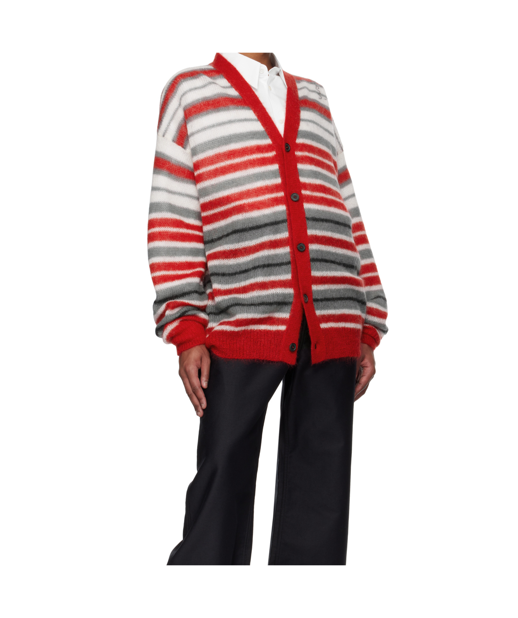 Shop Marni Striped V-neck Cardigan In Red