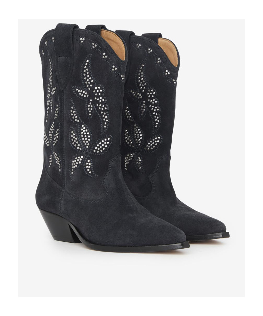 Isabel Marant Duerto Studded Suede Cowboy Boots In Black