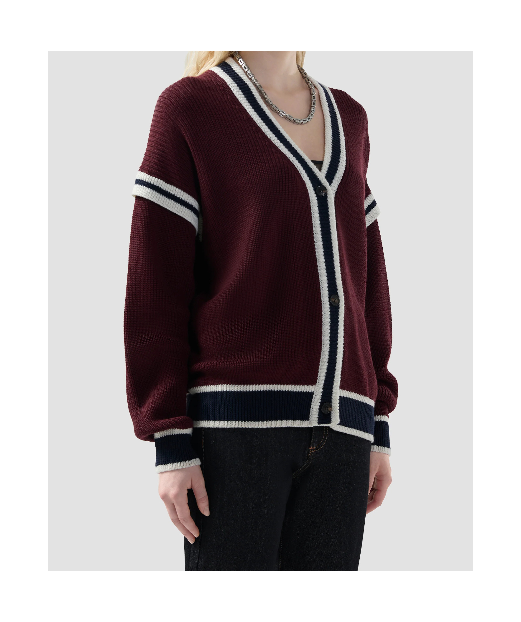 Gcds College Striped Cardigan V-neck In Red