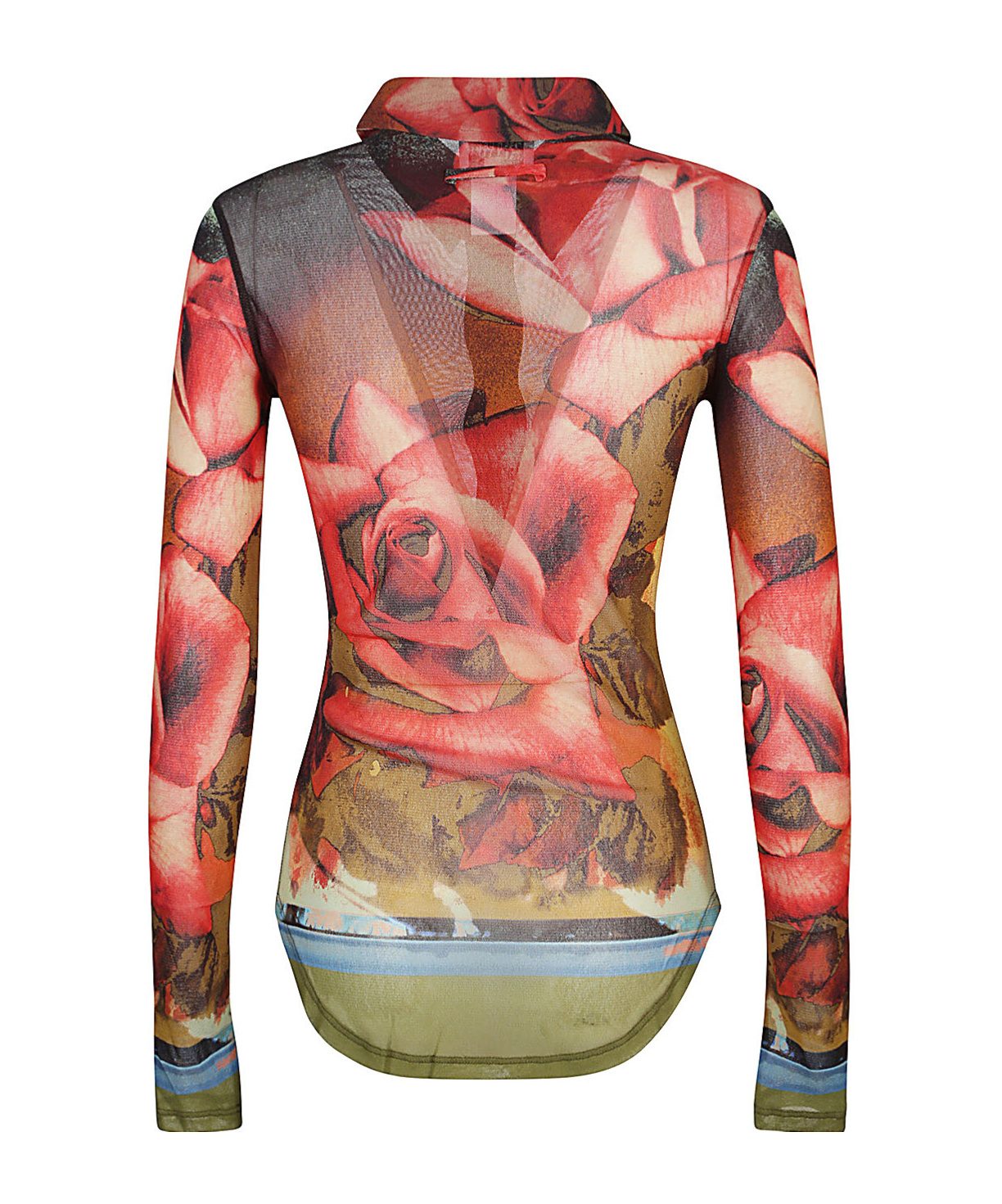 Jean Paul Gaultier Red Rose-print Mesh Shirt In Multicolor