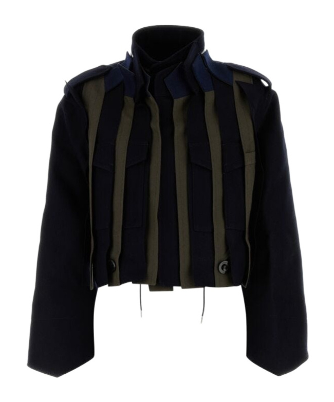 Sacai Two-tone Wool Bomber Jacket In Black