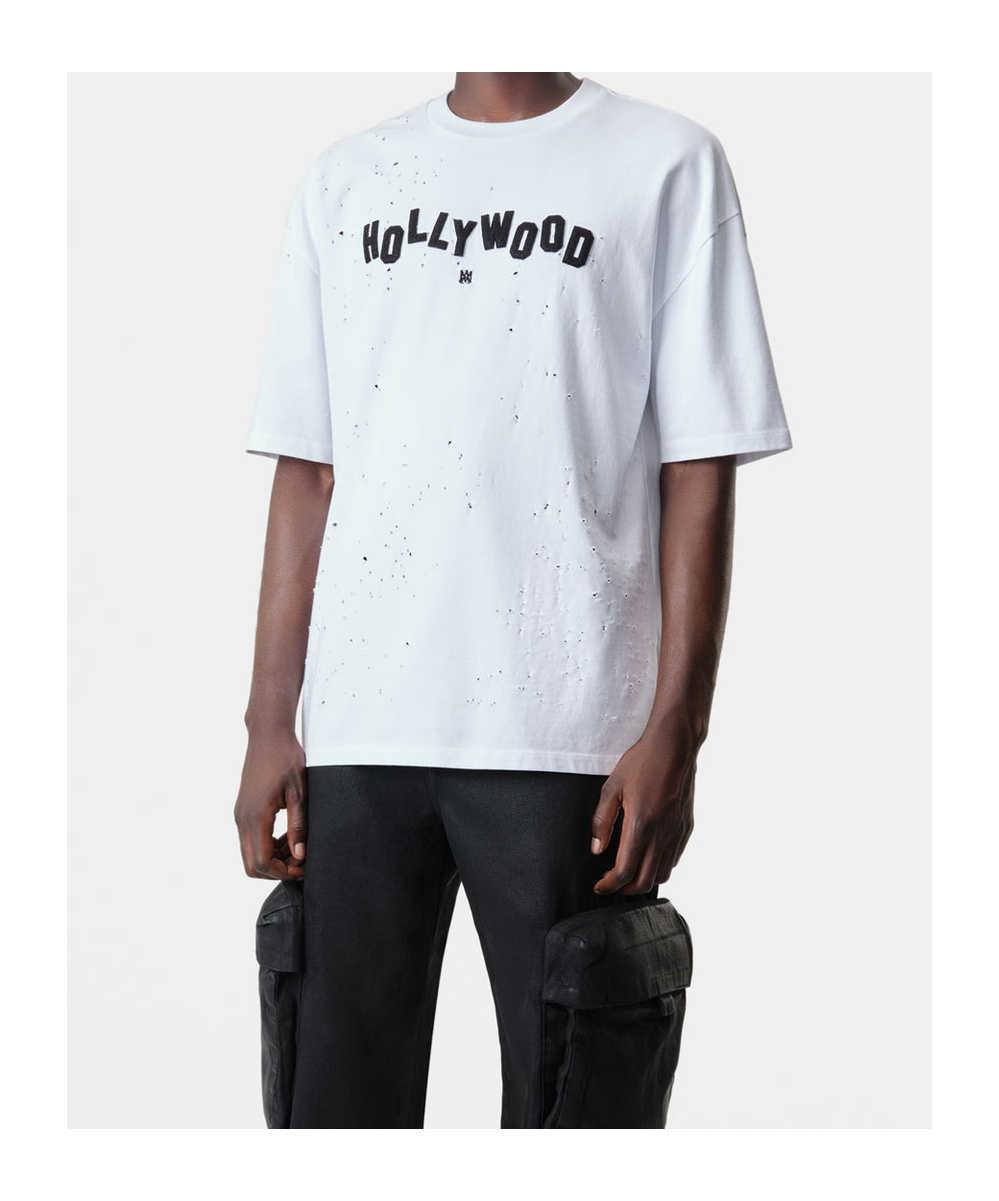 Amiri Hollywood Shotgun Distressed T-shirt In White