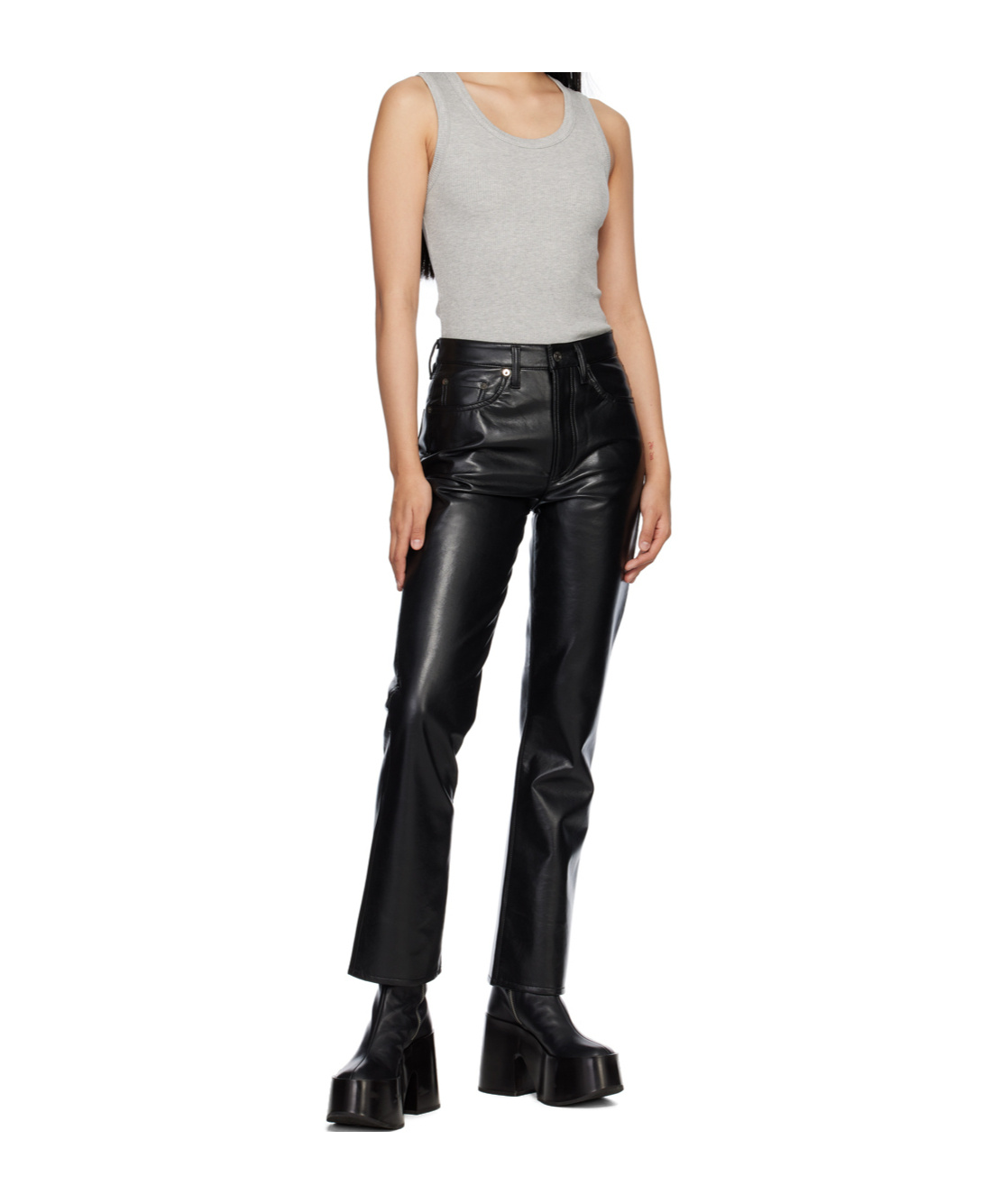 Agolde Black Relaxed Boot Leather Pants In Black