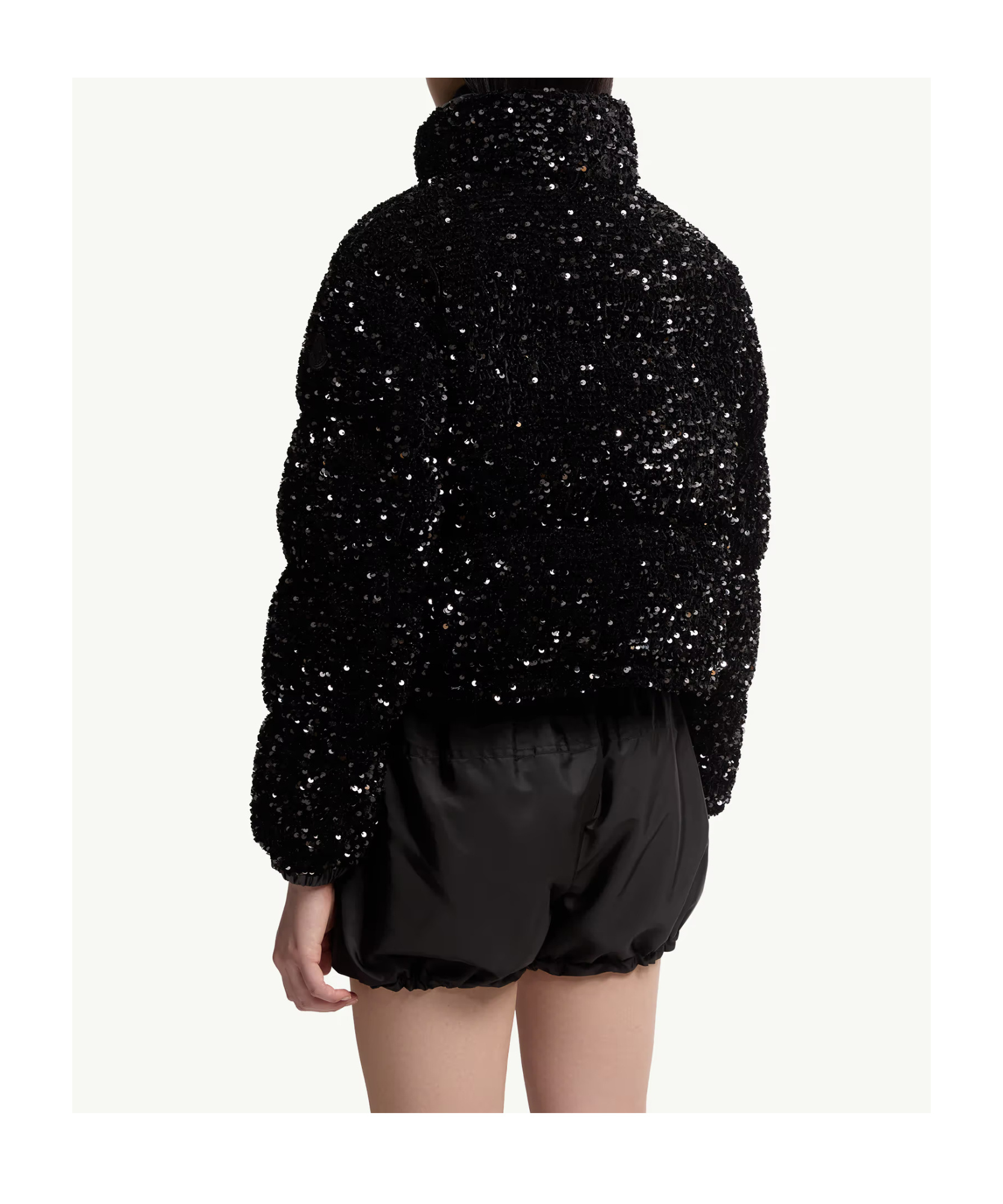 Moncler Louvi Sequin-embroidered Short Down Jacket In Black